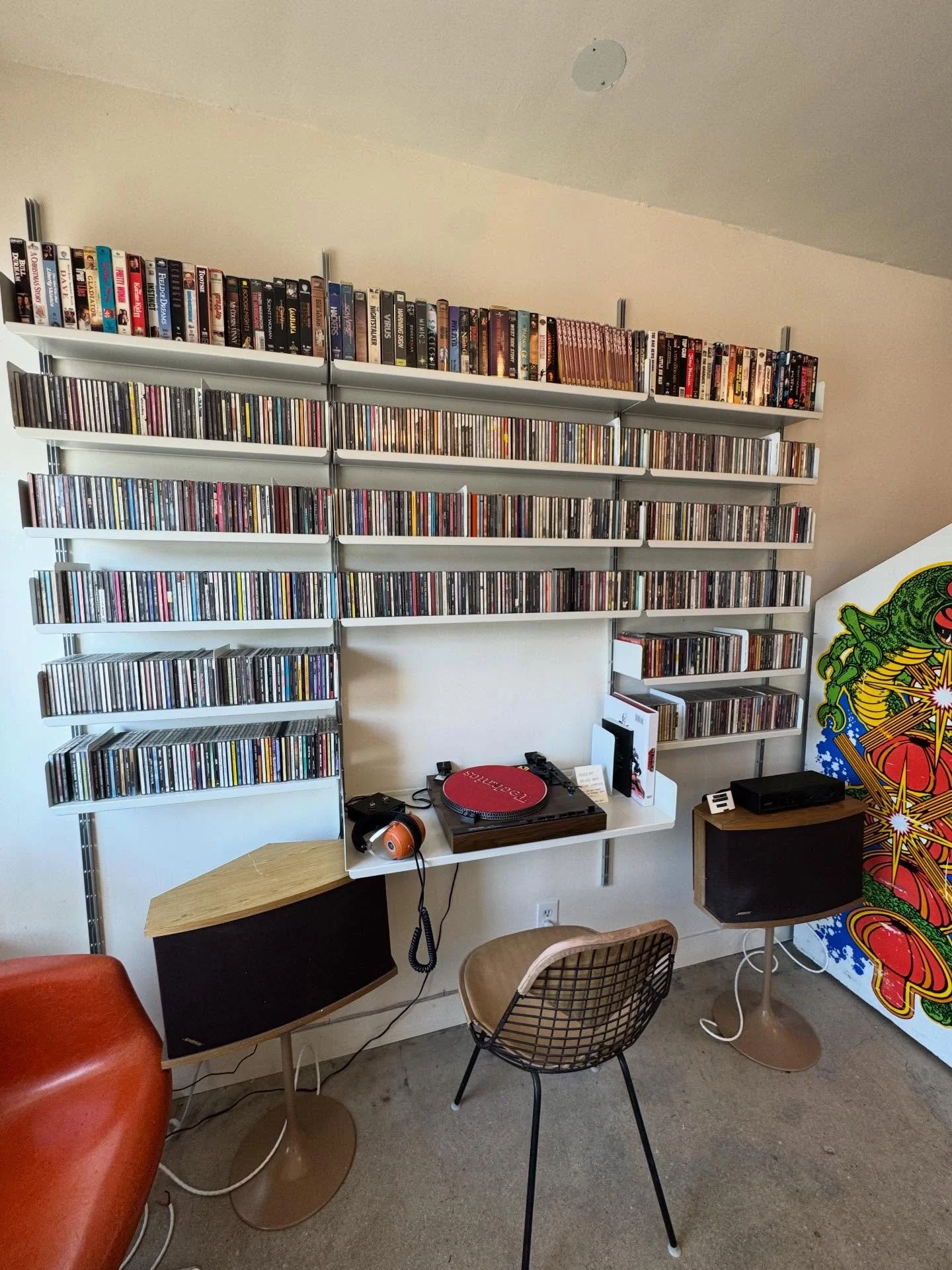 Restocked a bunch of CDs and VHS.  #records #recordstore #vitsoe #vinyl #eaglerock