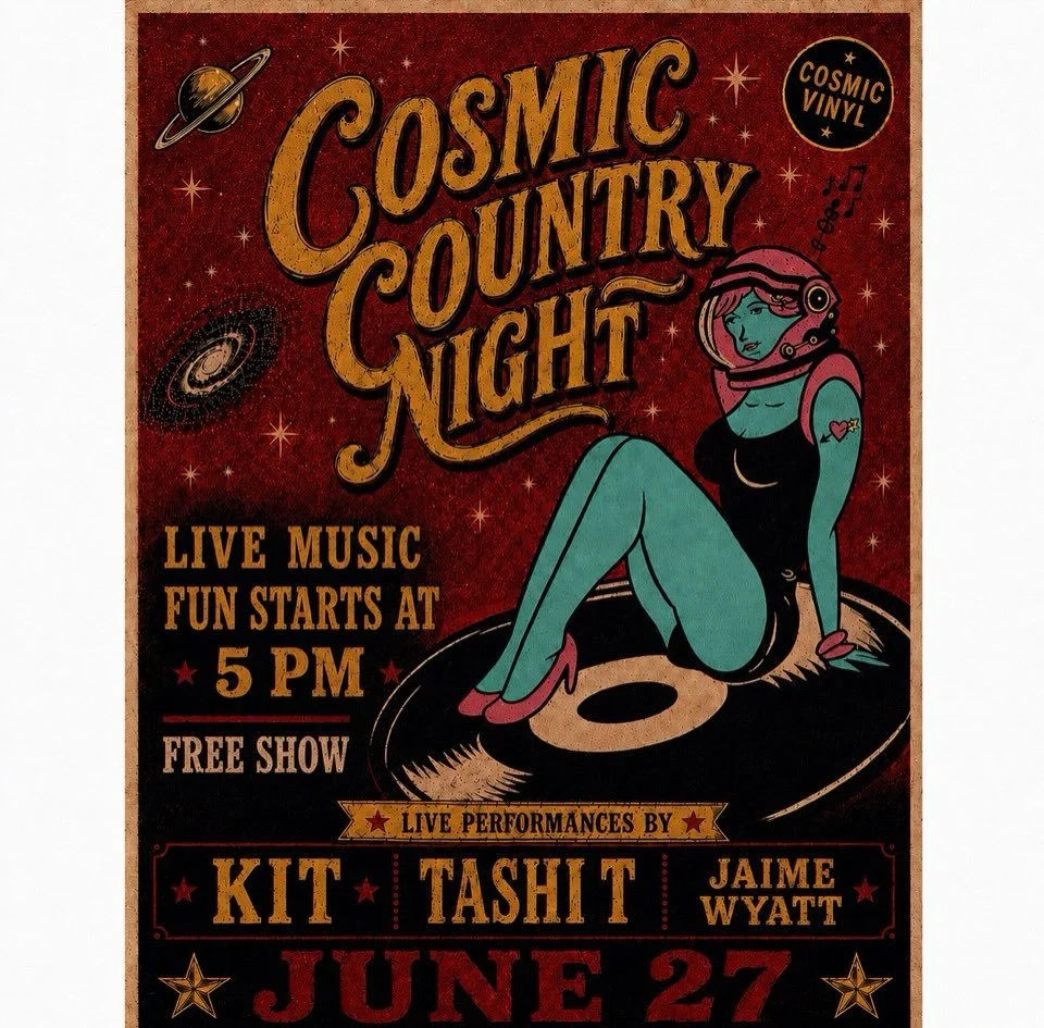 Join us on Saturday, June 27 for our first live show at the new shop. Three of our country faves will be performing - @musicbykit @tashi_t_music and @jaimewyatt 
Fun starts at 5pm - hope to see you there!