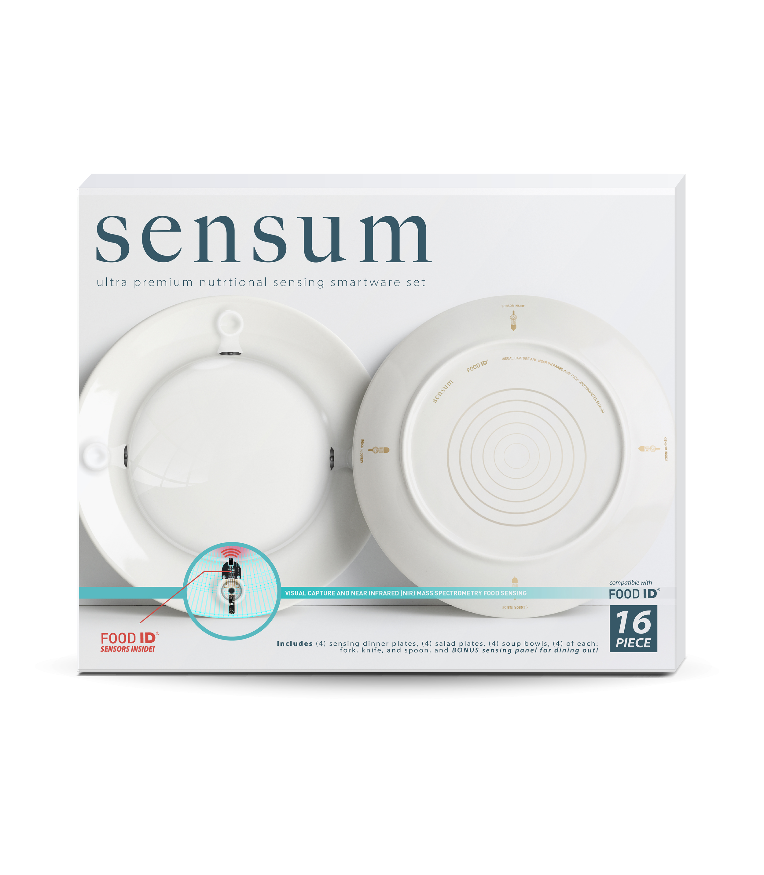 Sensum One of the most difficult parts of maintaining your Food ID, personalized nutrition profile, is tracking the food that you eat on a daily basis. Enter Sensum: the first premium dinnerware platform with built in visual capture and near infrared (NIR) mass spectrometer sensors that scan, analyze and record the food that hits your plate, fork, and mouth.