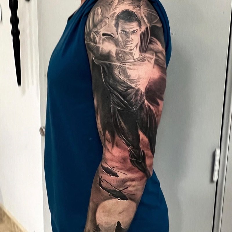 John Millan  Realistic Super Man Tattoo With Color