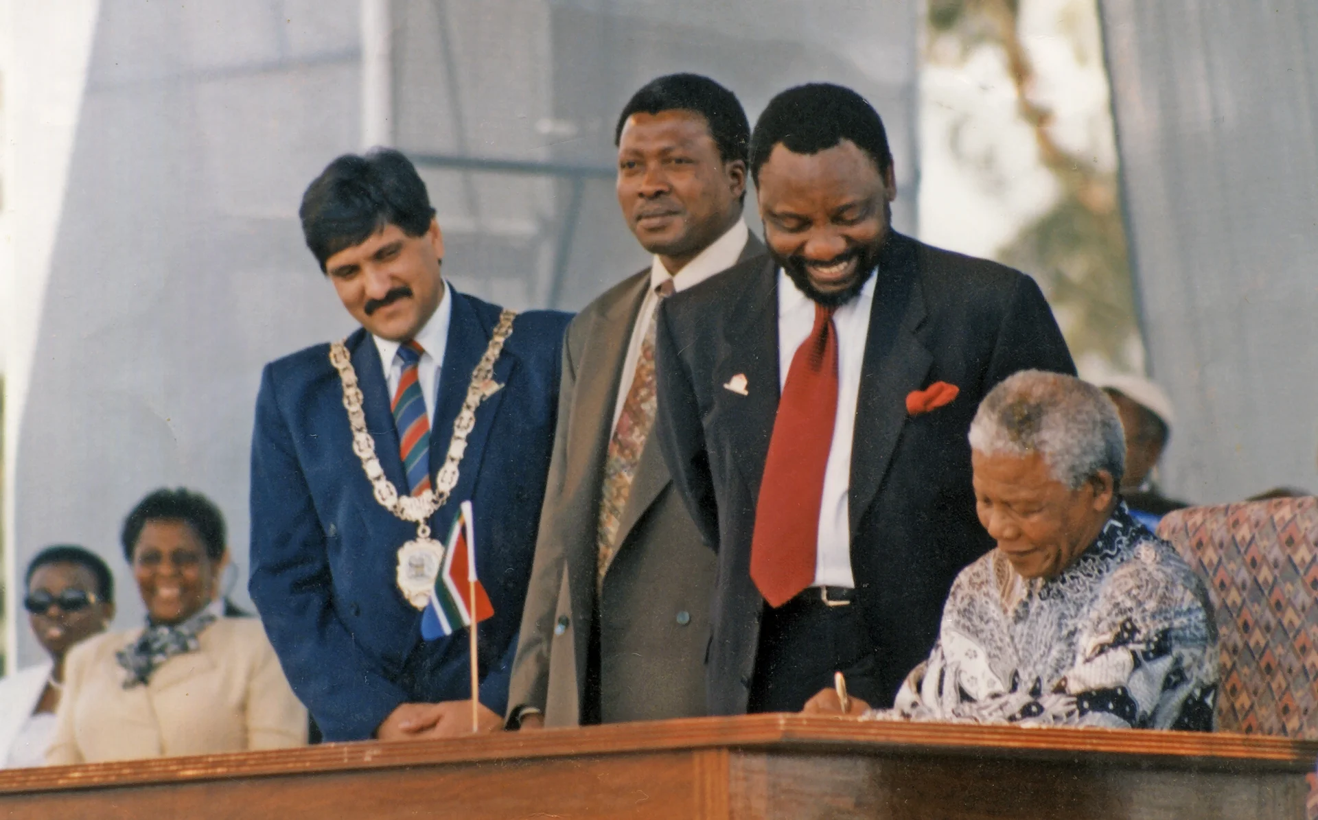 10 December 1996, South Africa's first democratic Constitution is signed into law by President Nelson Mandela at Sharpeville, Vereeniging.