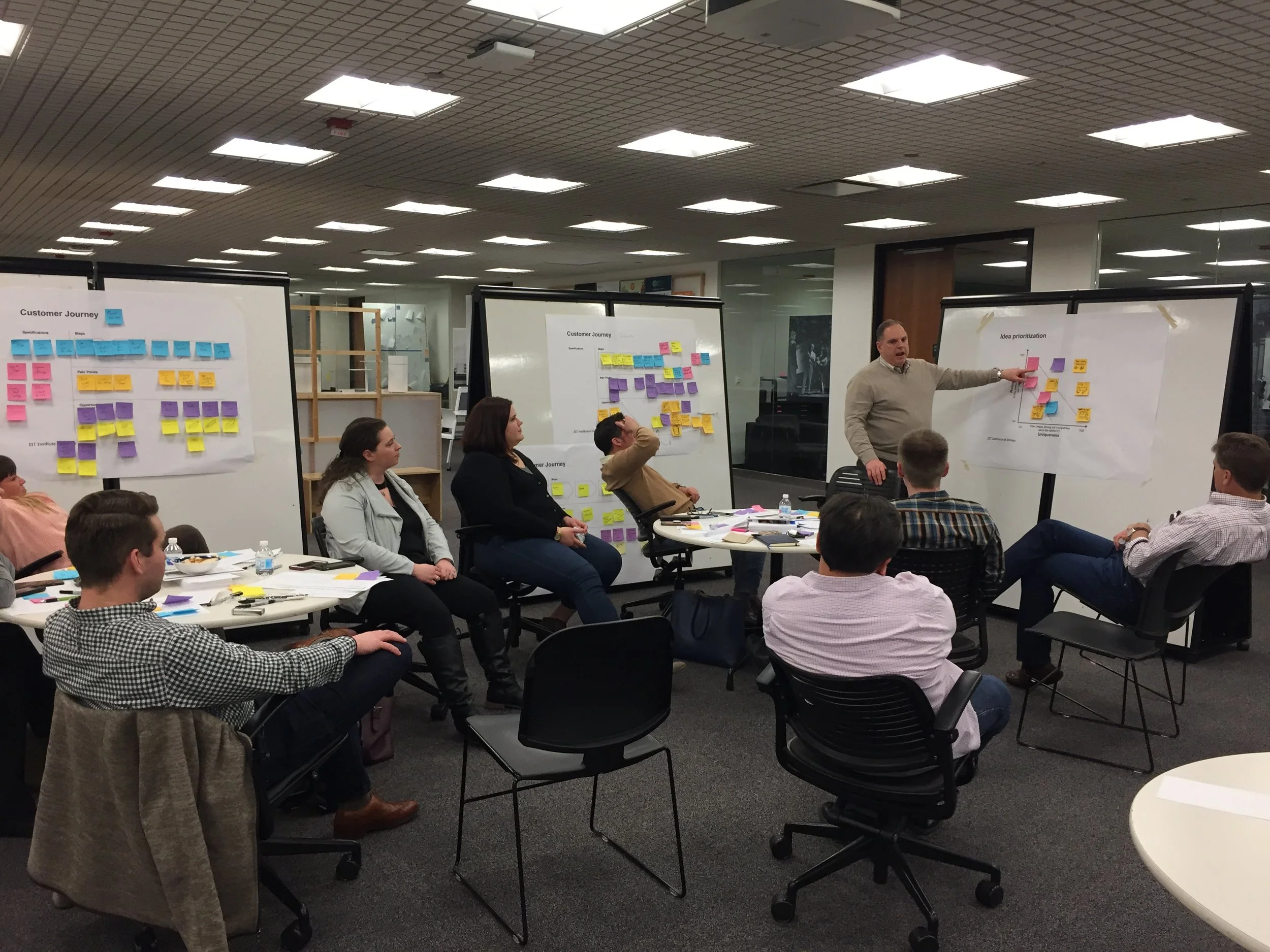 Client team members share ideas from work session