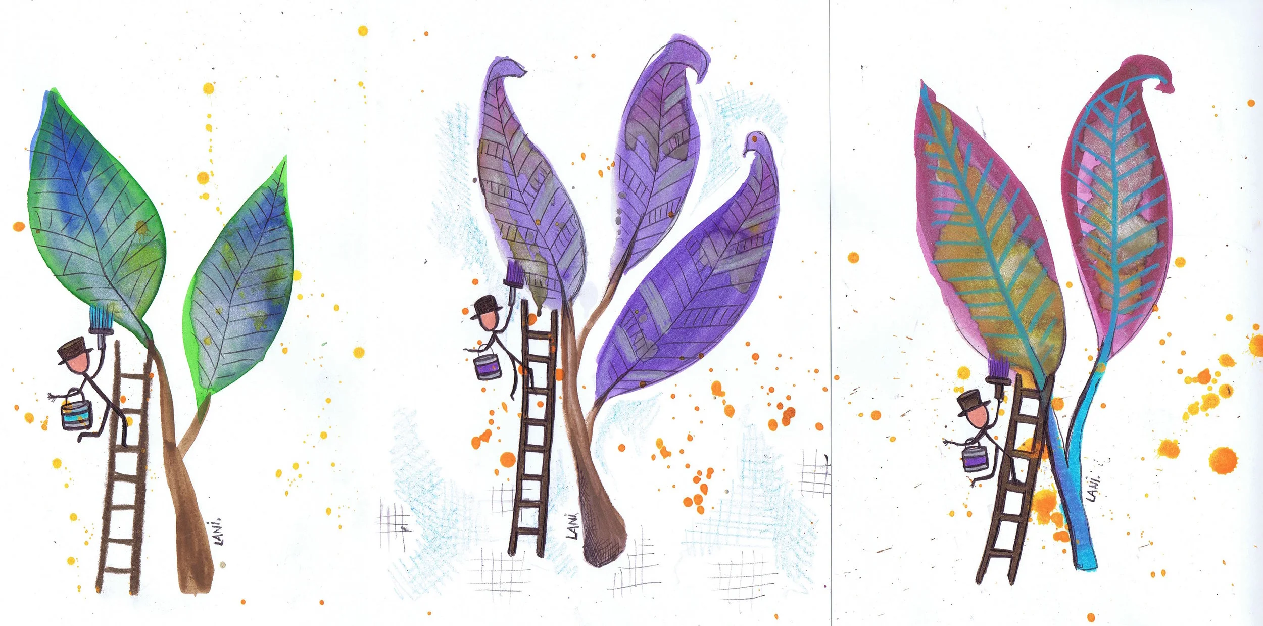 Holy Maintenance Man Parts 1, 2 and 3. Original A5 sized watercolour and pen.