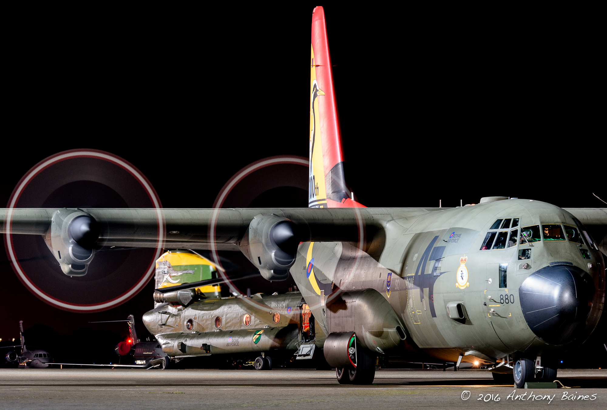 A tale of two tails: 27 Squadron Chinook ZA683 (Nellie) behind Z