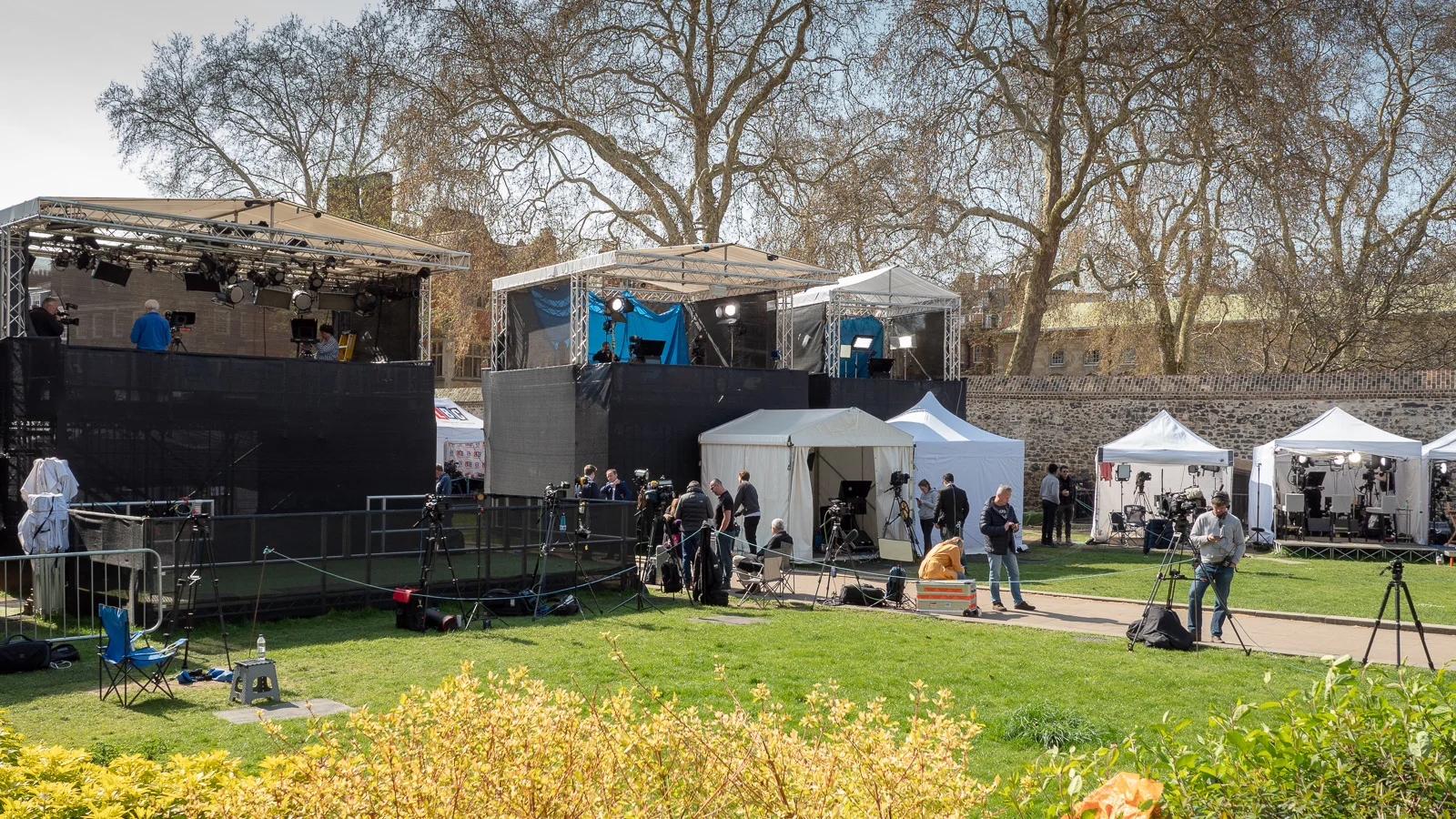 Press and TV gazebos on College Green