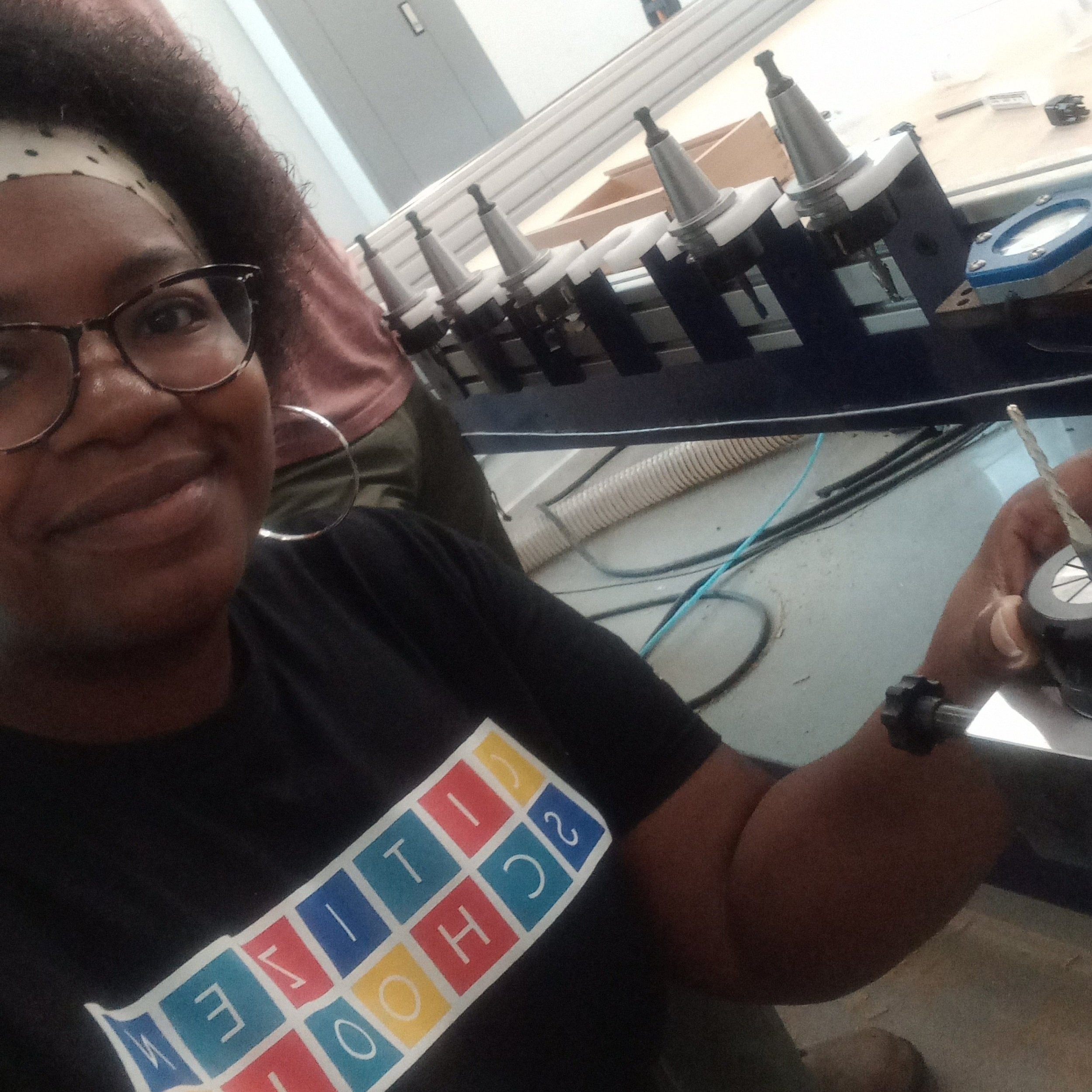 Heratia at the first day of ShopBot training at Durham Technical Community College