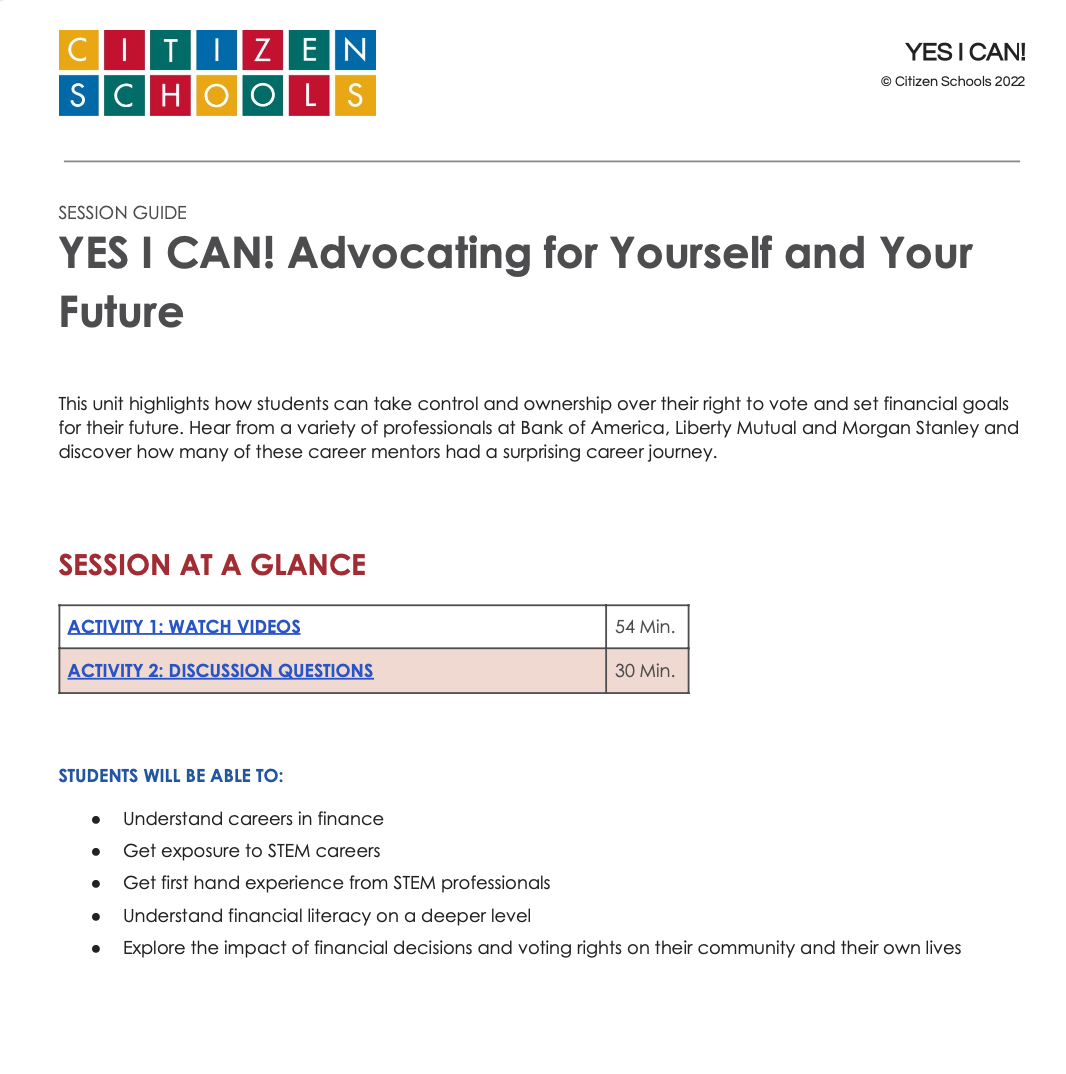 Session Guide: YES I CAN!
