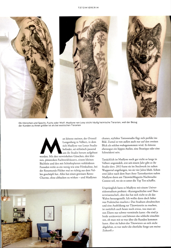 TätowierMagazin - Ausgabe 273 - Madlyne van Looy Tattoo &amp; Art - Tier Tattoos
