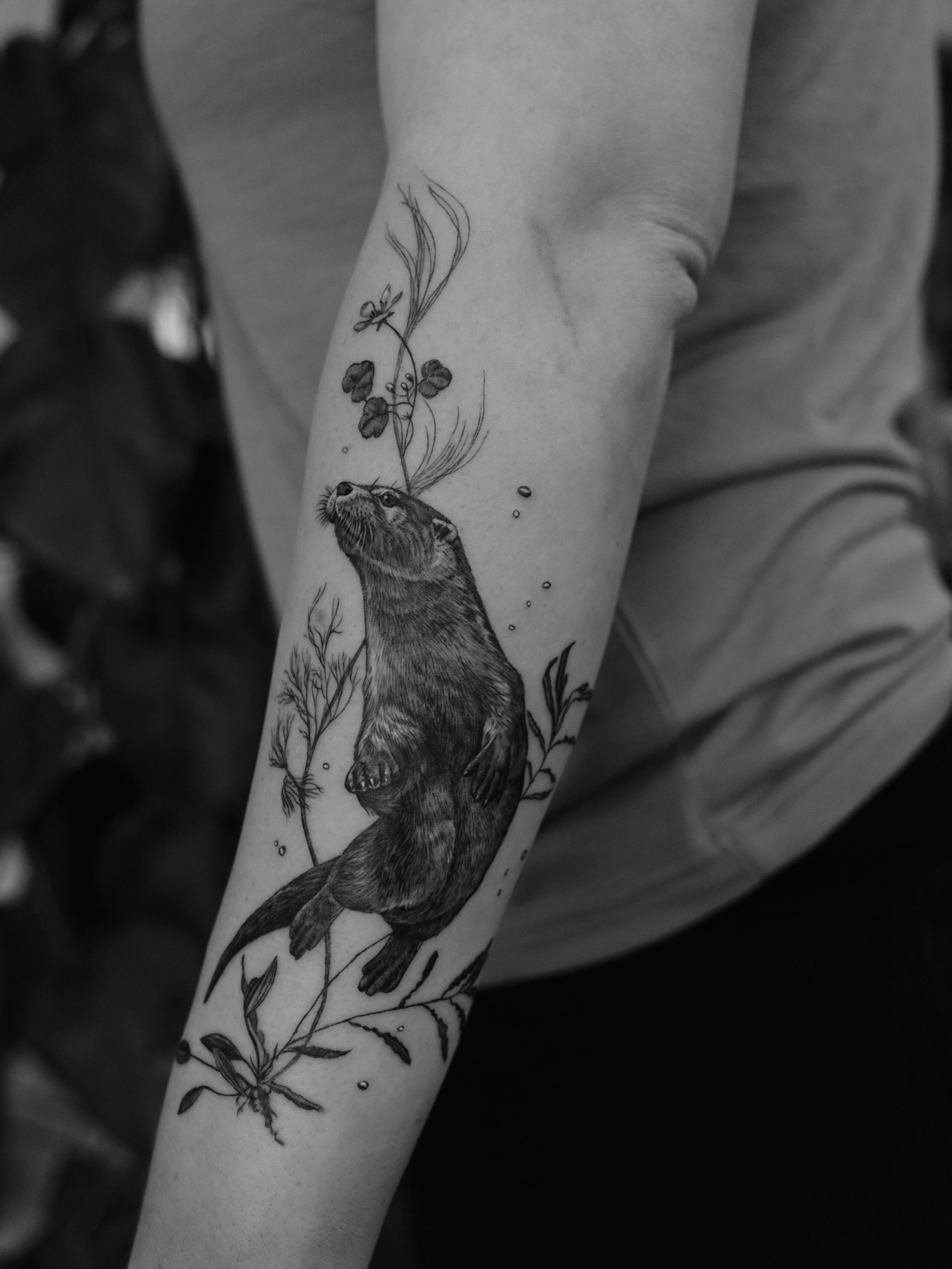 A little late posting this one 🦦

Fine line black &amp; grey European otter tattoo. Delicate details and a clean, timeless approach to one of Europe&rsquo;s most charismatic wildlife species - 

Whats your favorite otter? 

#ottertattoo #europeanott