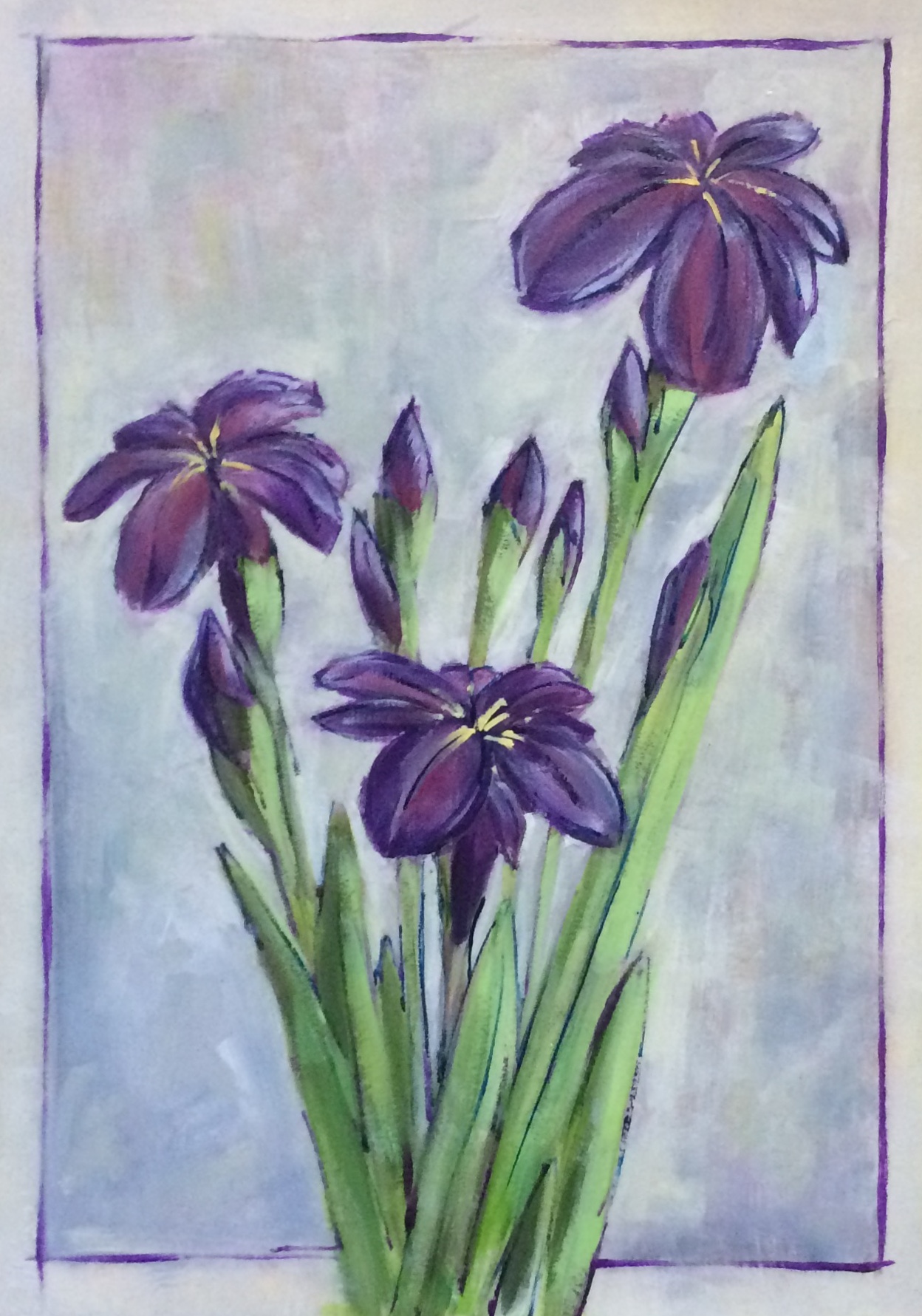 Japanese Iris I. Oil on primed Arches, 16 by 20 inches, 2014