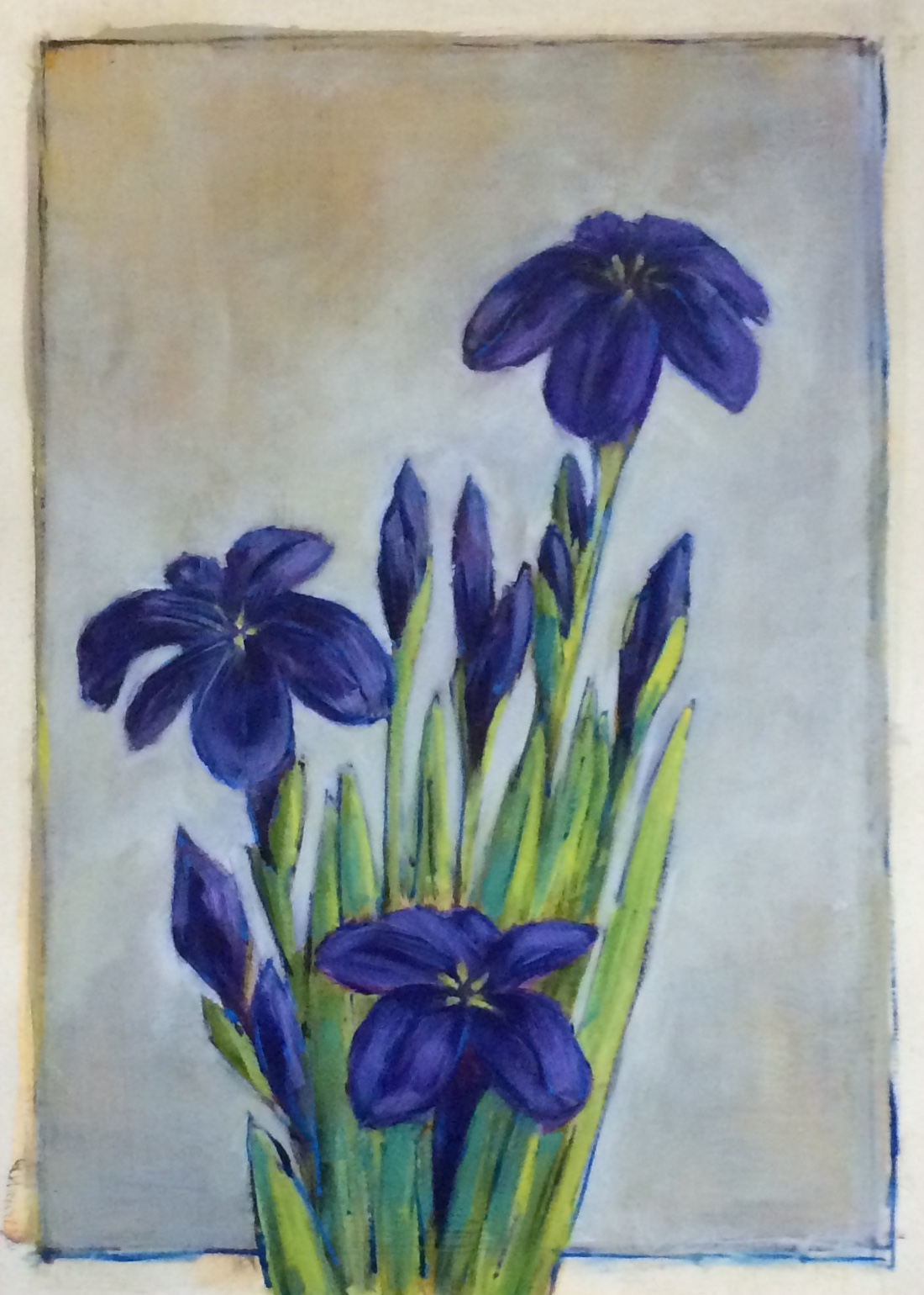 Japanese Iris II. Oil on primed Arches, 16 by 20 inches, 2014