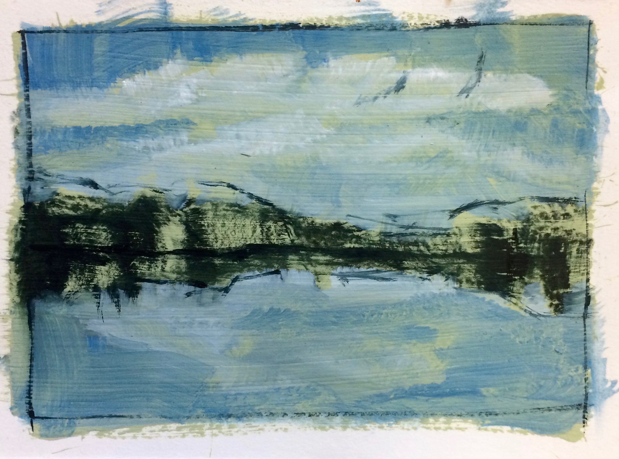 Lake Scape # 3. Oil on Primed Arches, 6.5 x 4.5 inches, 2018.