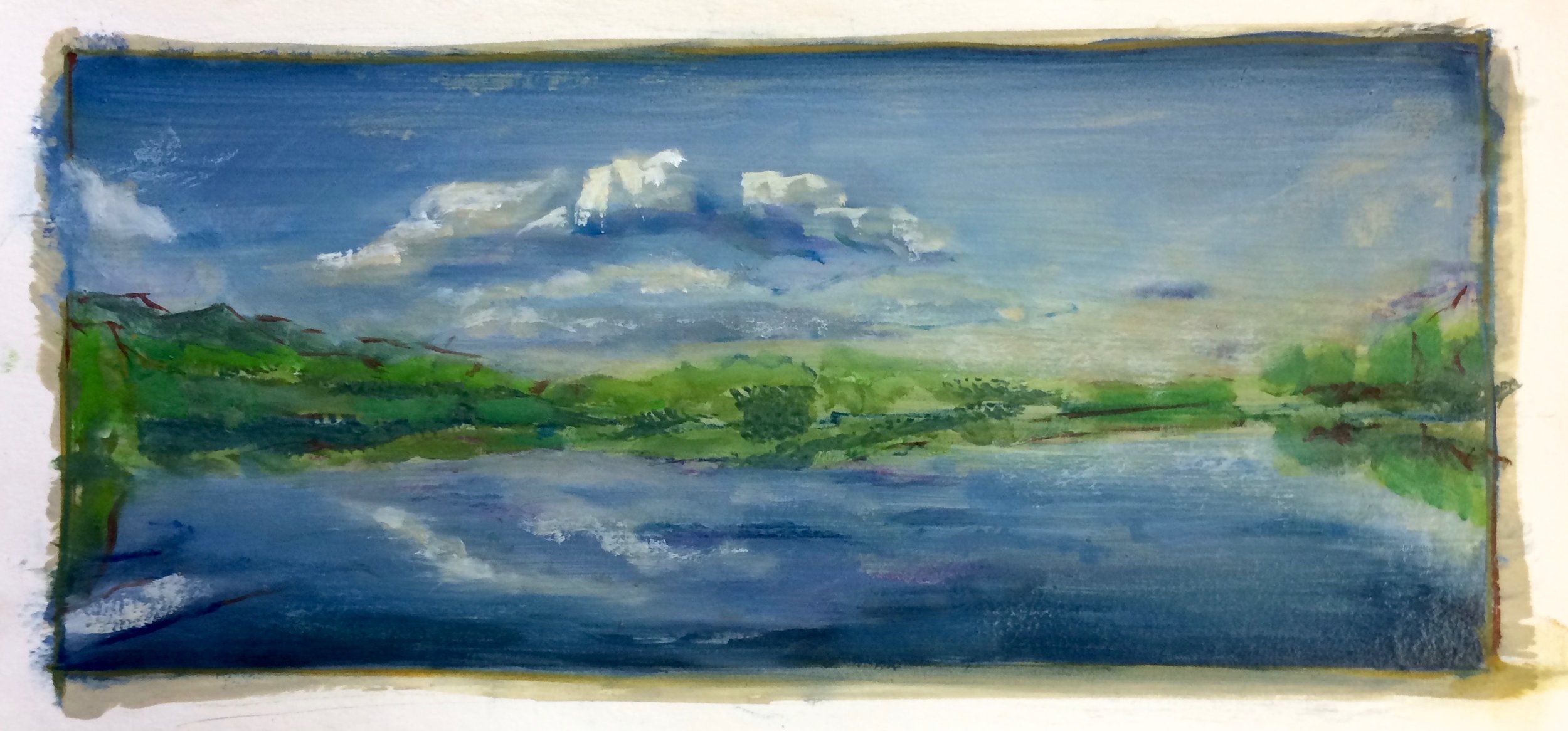 Lake Scape # 5. Oil on Primed Arches, 13 x 5 inches. 2018.