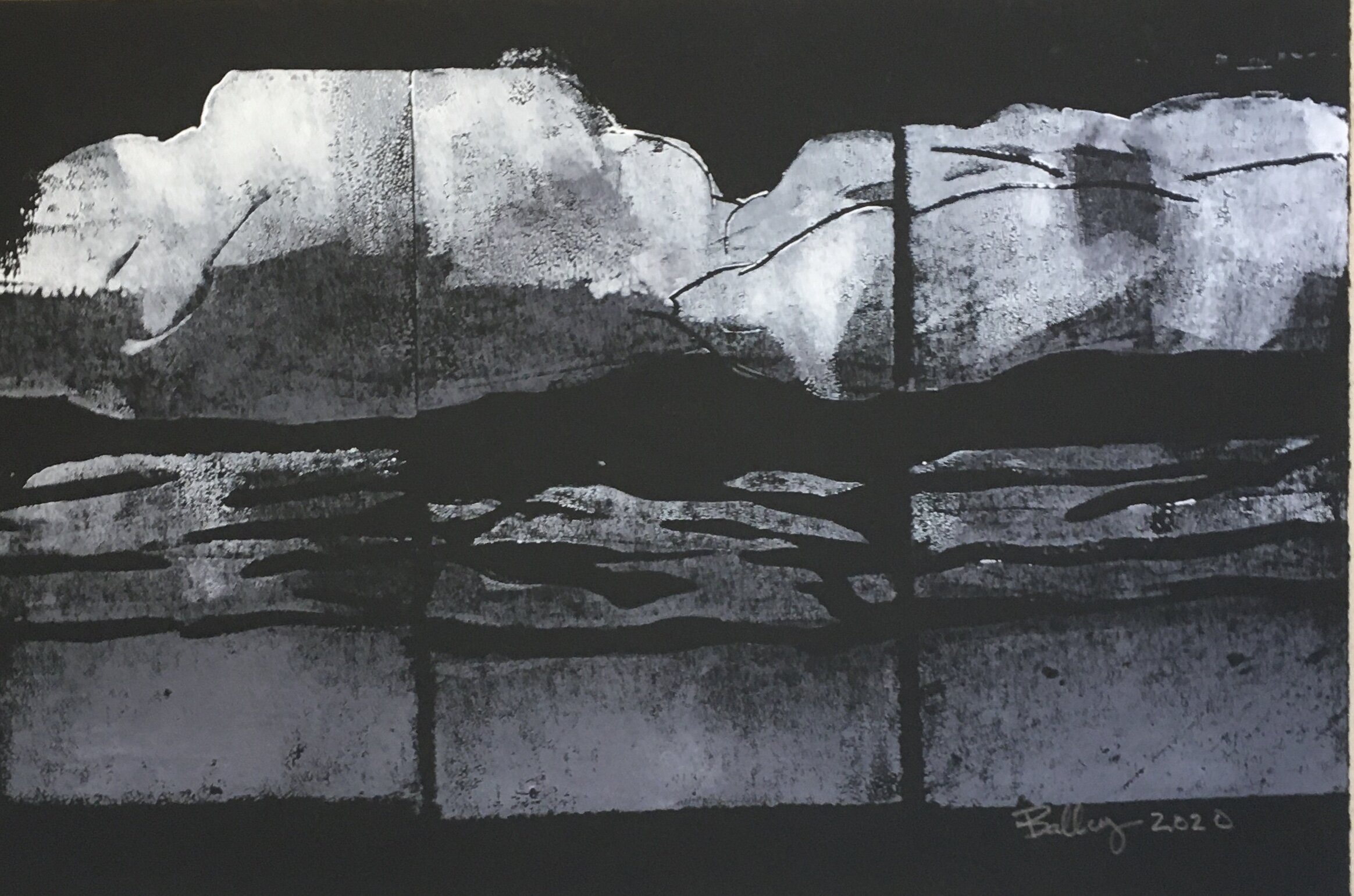 Cloud Scape #8, Block Print, 7.5 by 12 Inches, J.Ballay, 2020.