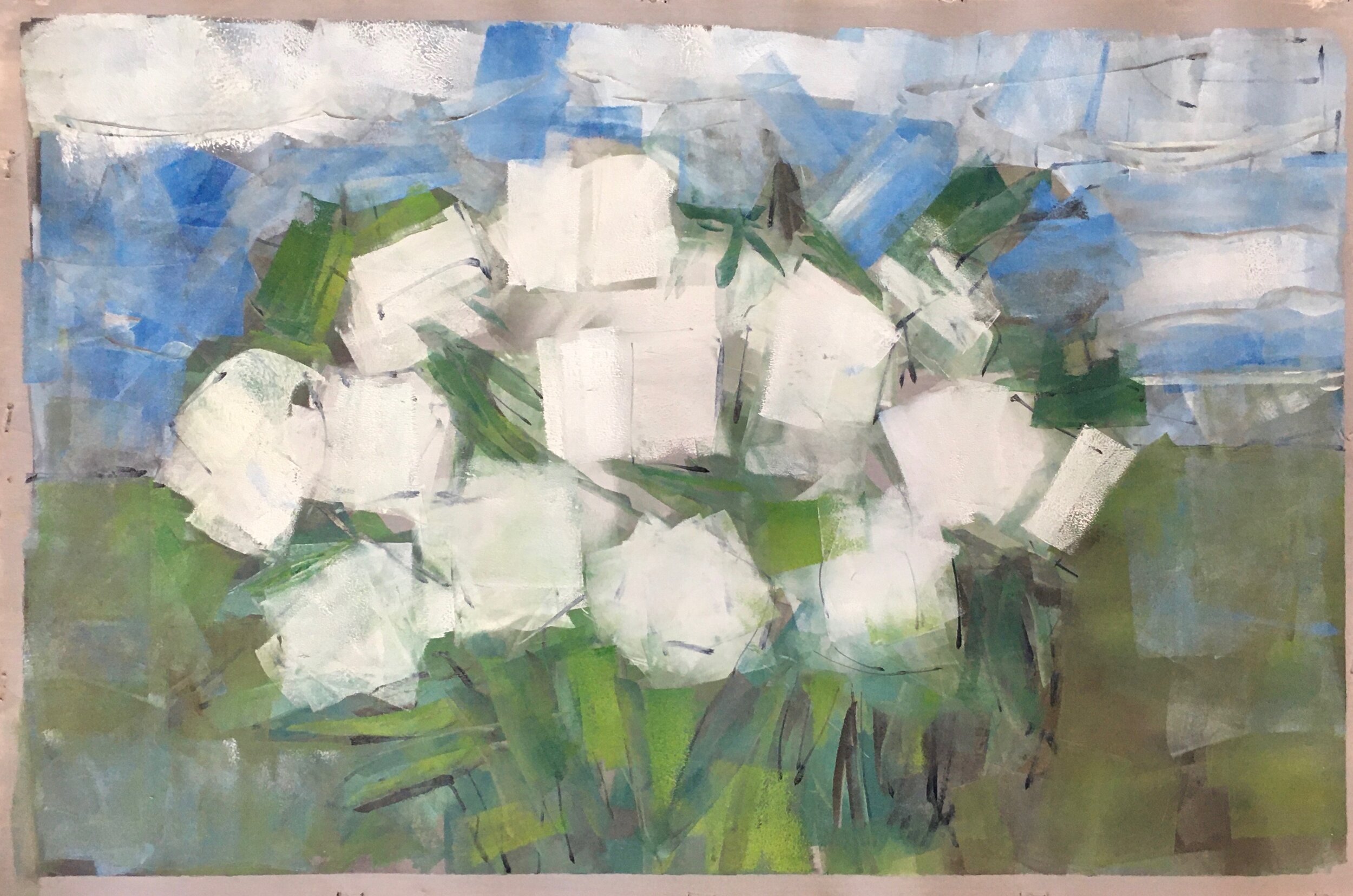 Peonies, Oil on Paper, 22 by 15 inches, 2018.