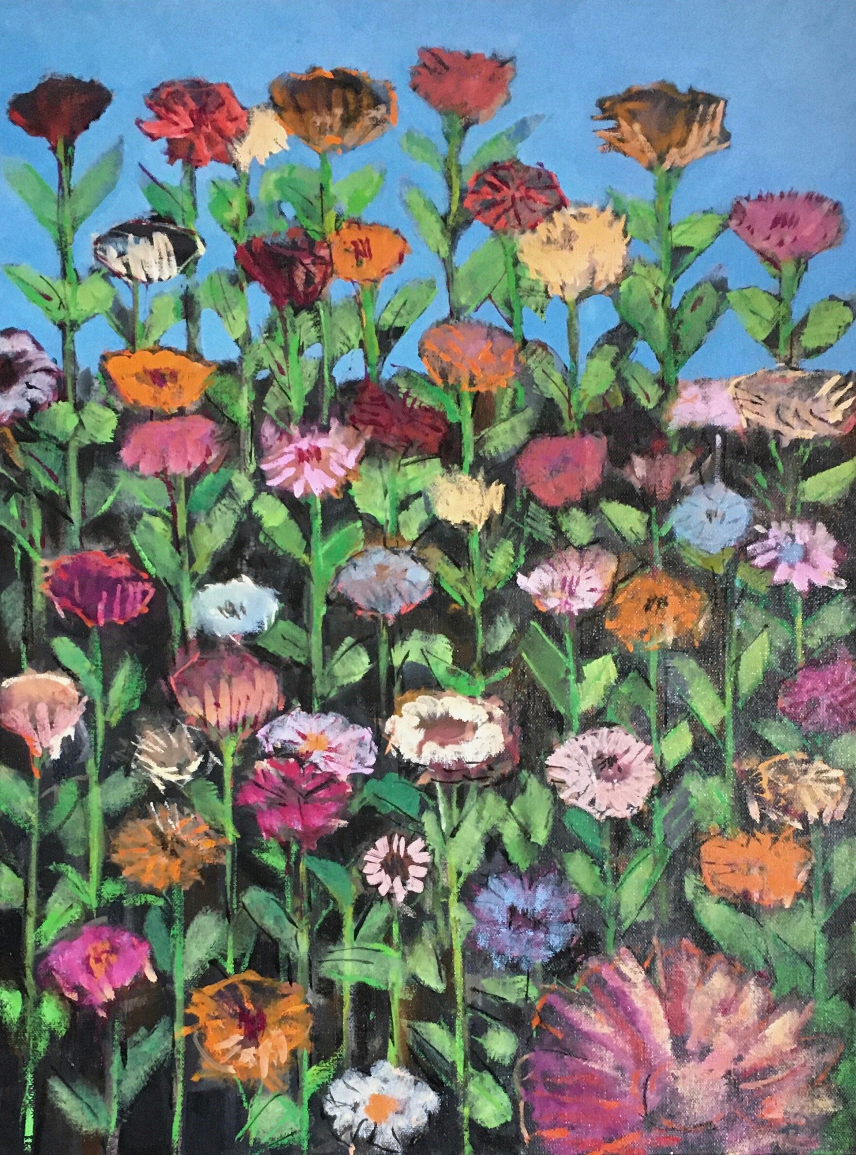 Zinnia Patch #3, Oil on Canvas, 18x24 inches, 2019