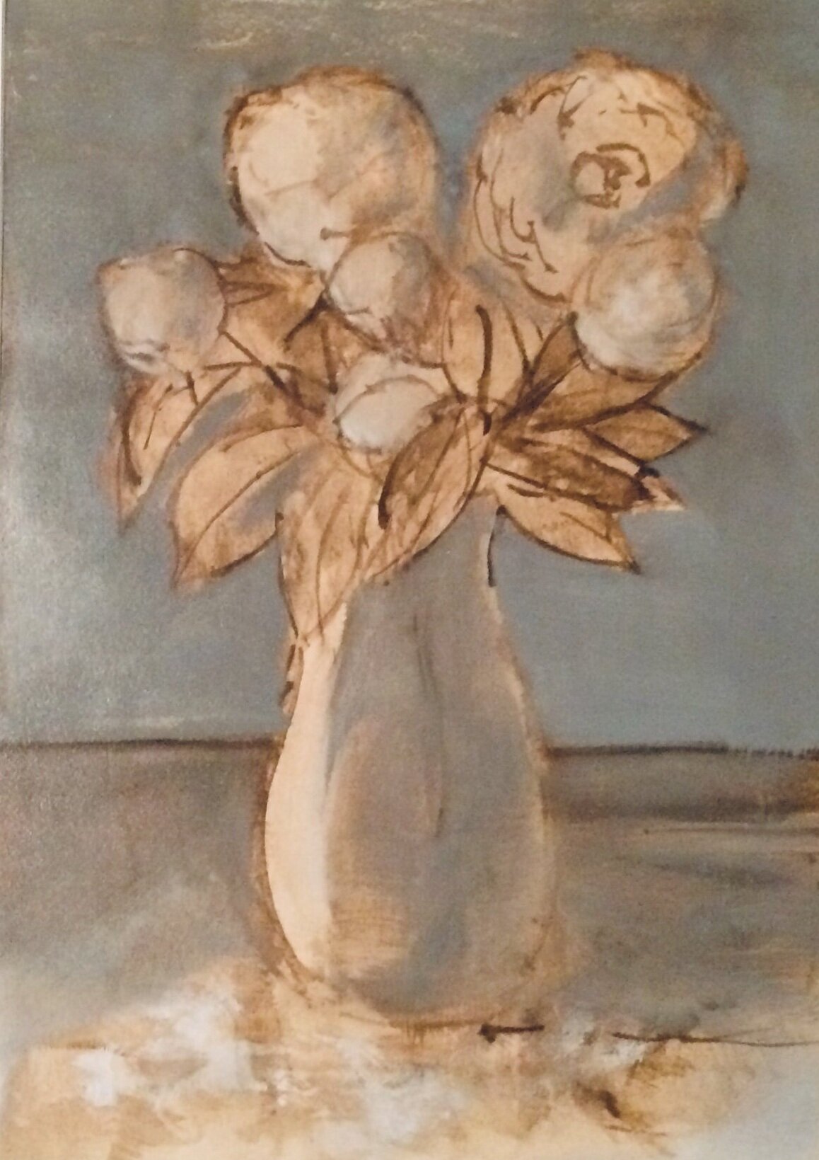 Peonies with Petals, Oil on Paper, 18x24 inches, 2020.
