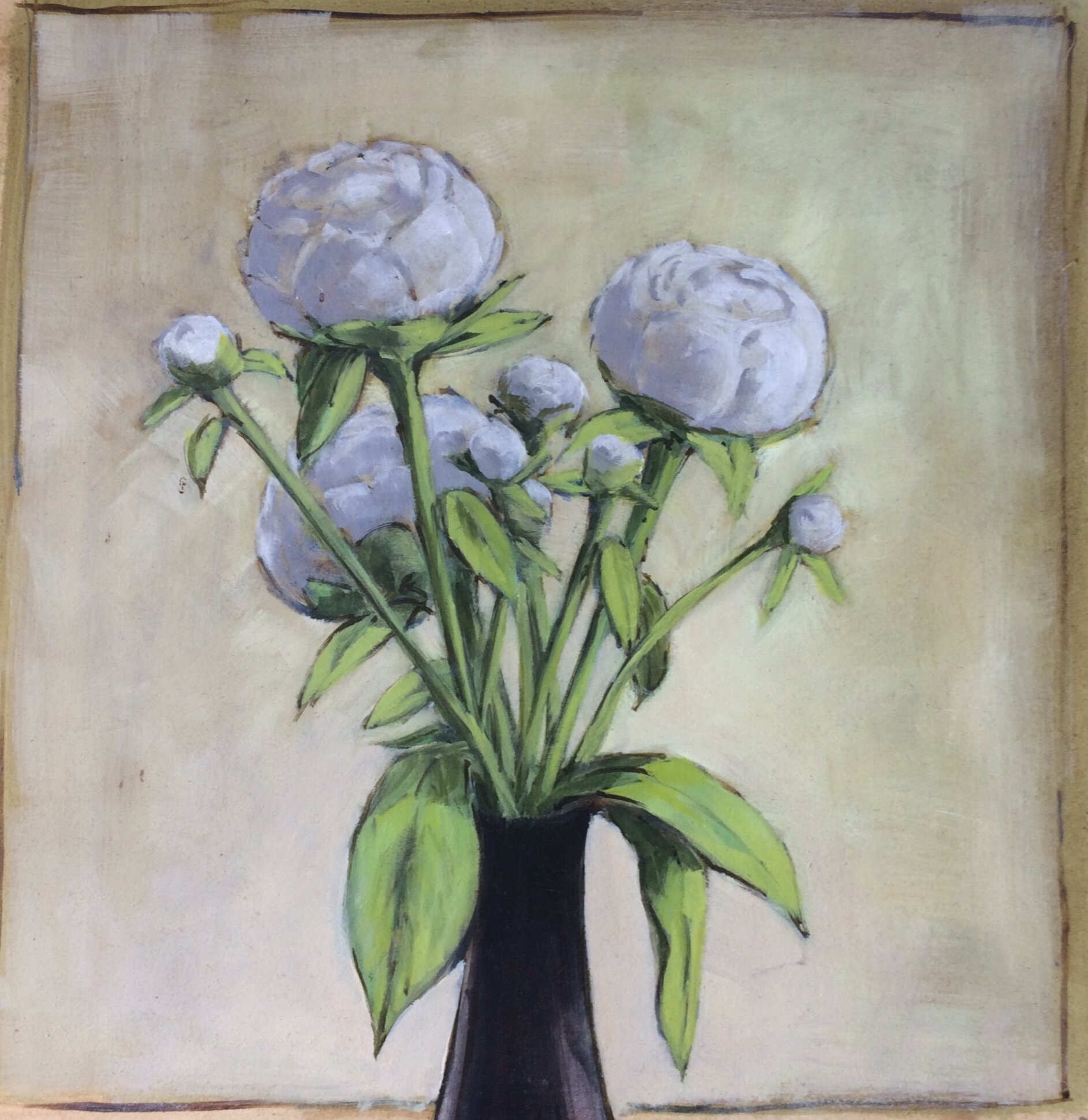 Peonies, Oil on Paper, 15 by 15 inches, 2019.