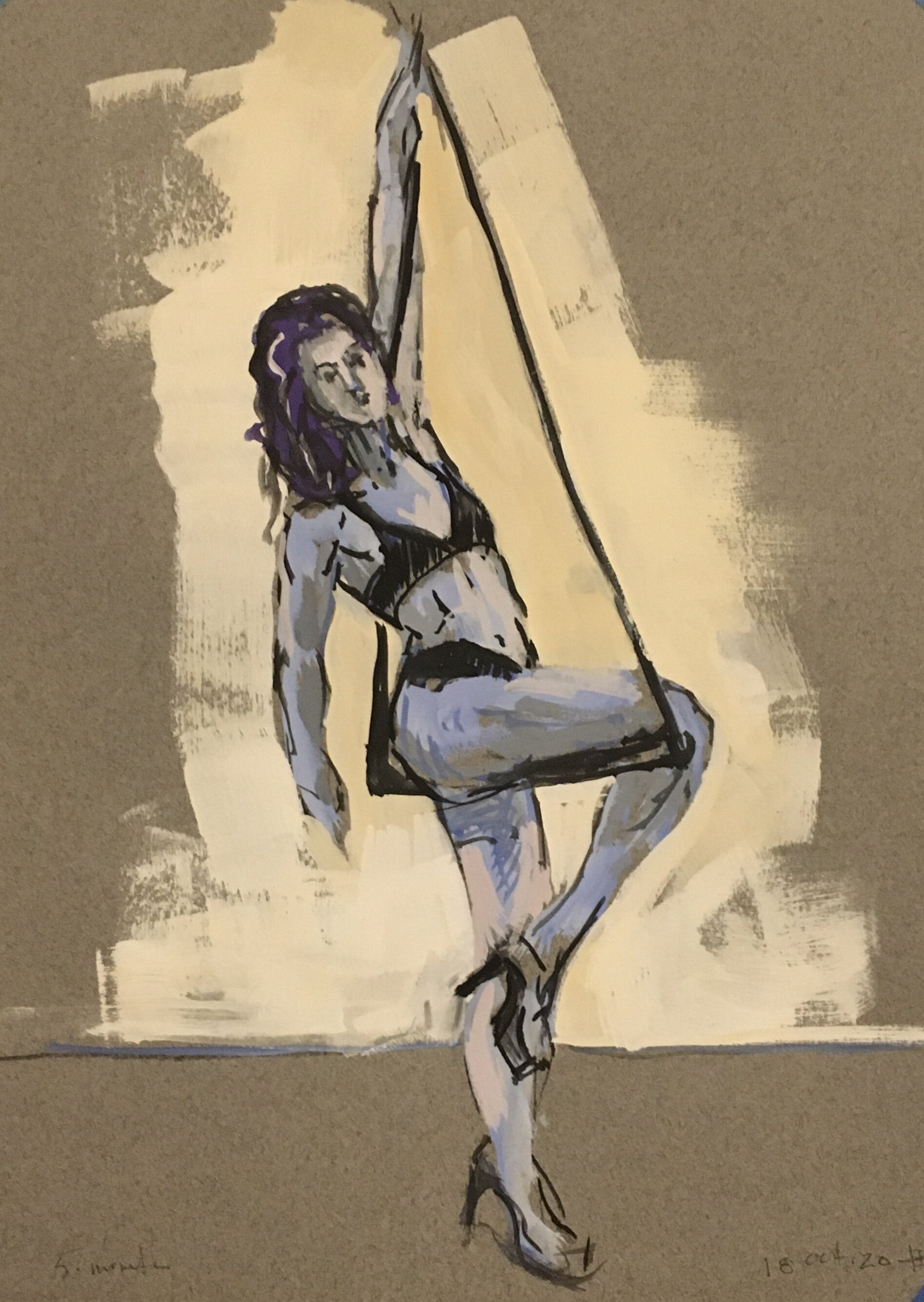 Kyla Trapeze #2, Gouache, 9 by 12 inches, 2021.