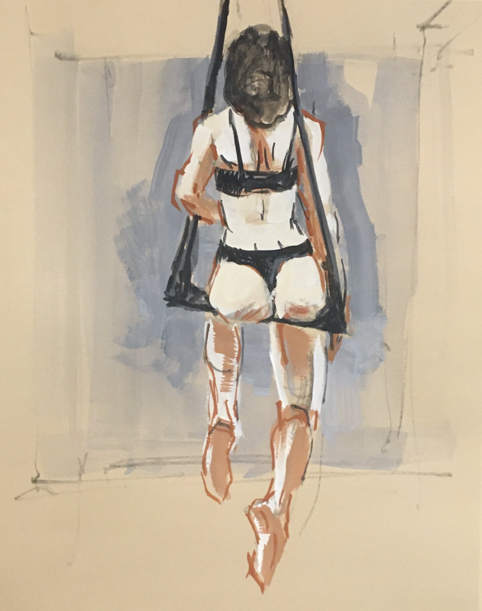 Kyla Trapeze, Gouache, 9 by 12 inches, 2020.