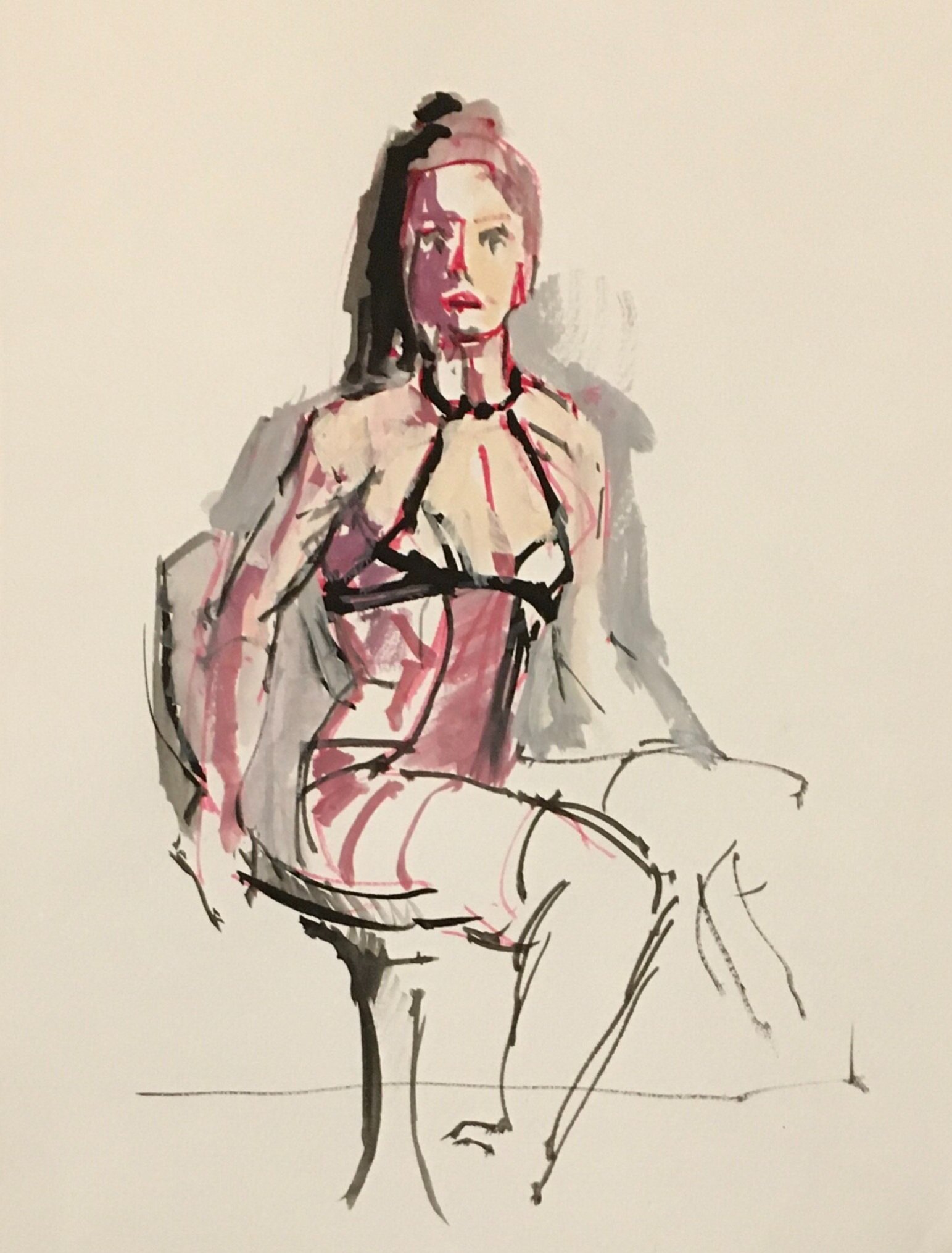 Kyla Seated, Gouache, 9 by 12 inches, 2020.