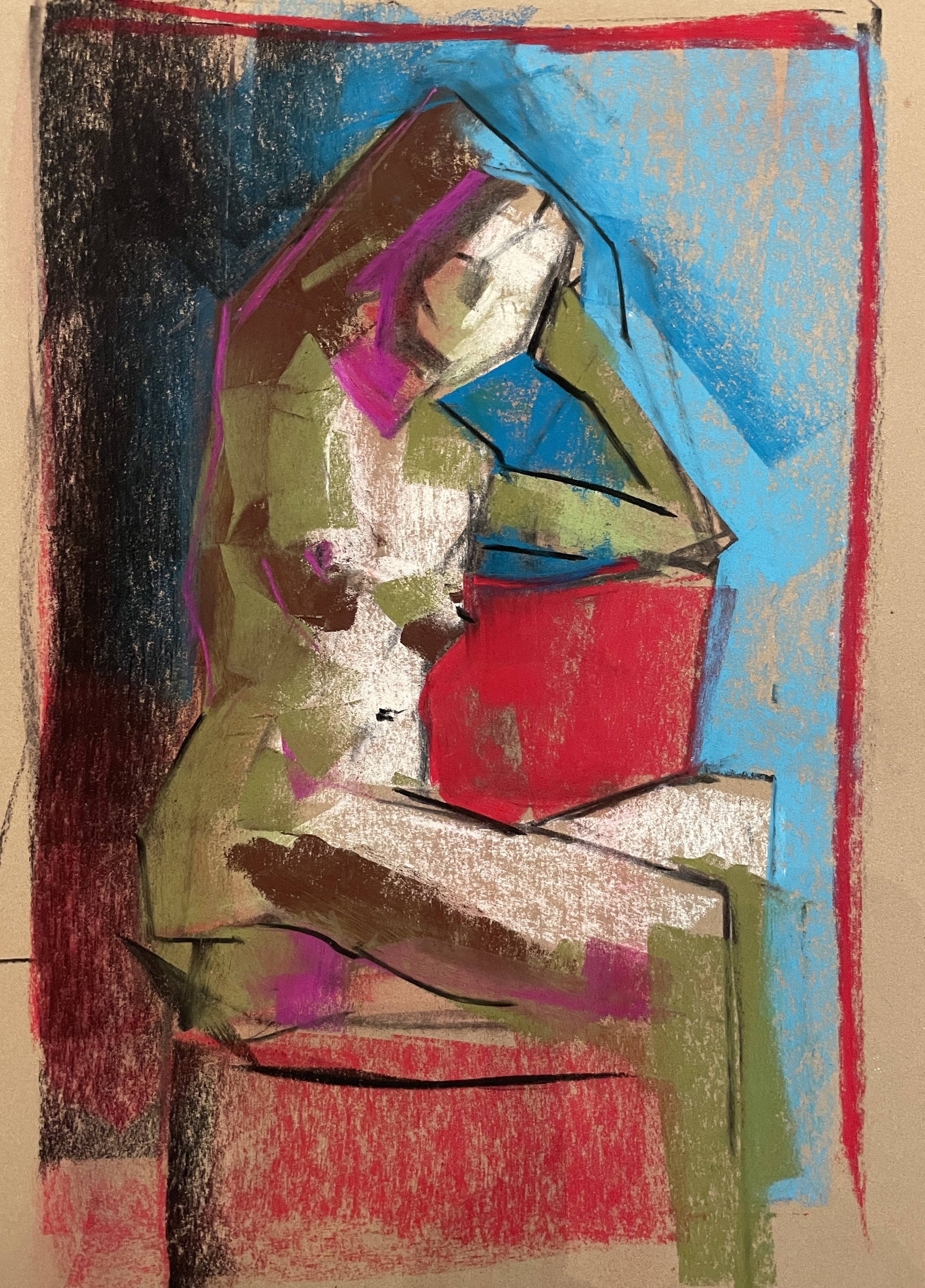 E.C. Seated, Pastel, 12 by 15 inches, 2022.