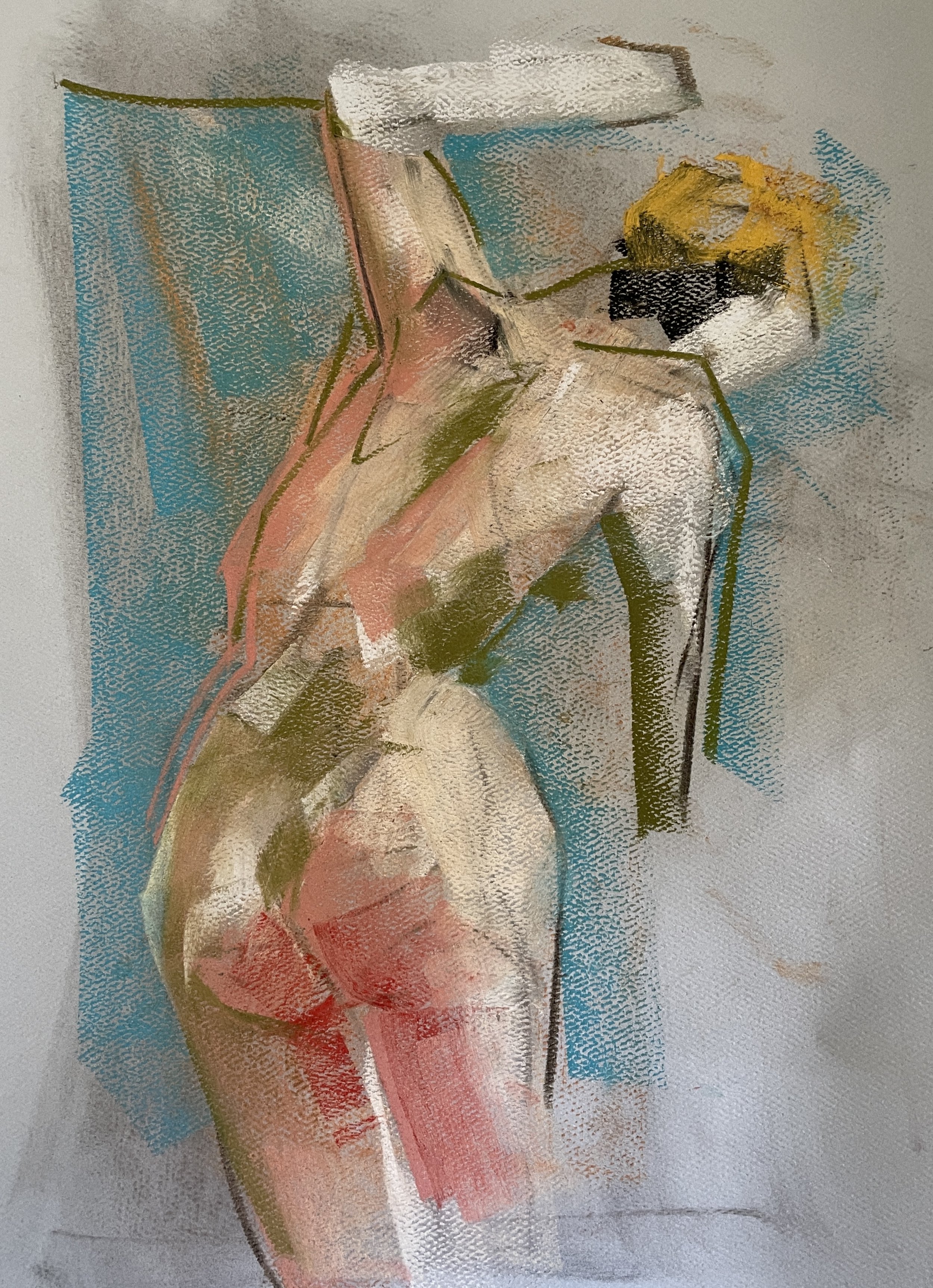 E.C. Back Pose, Pastel, 12 by 15 inches, 2022.