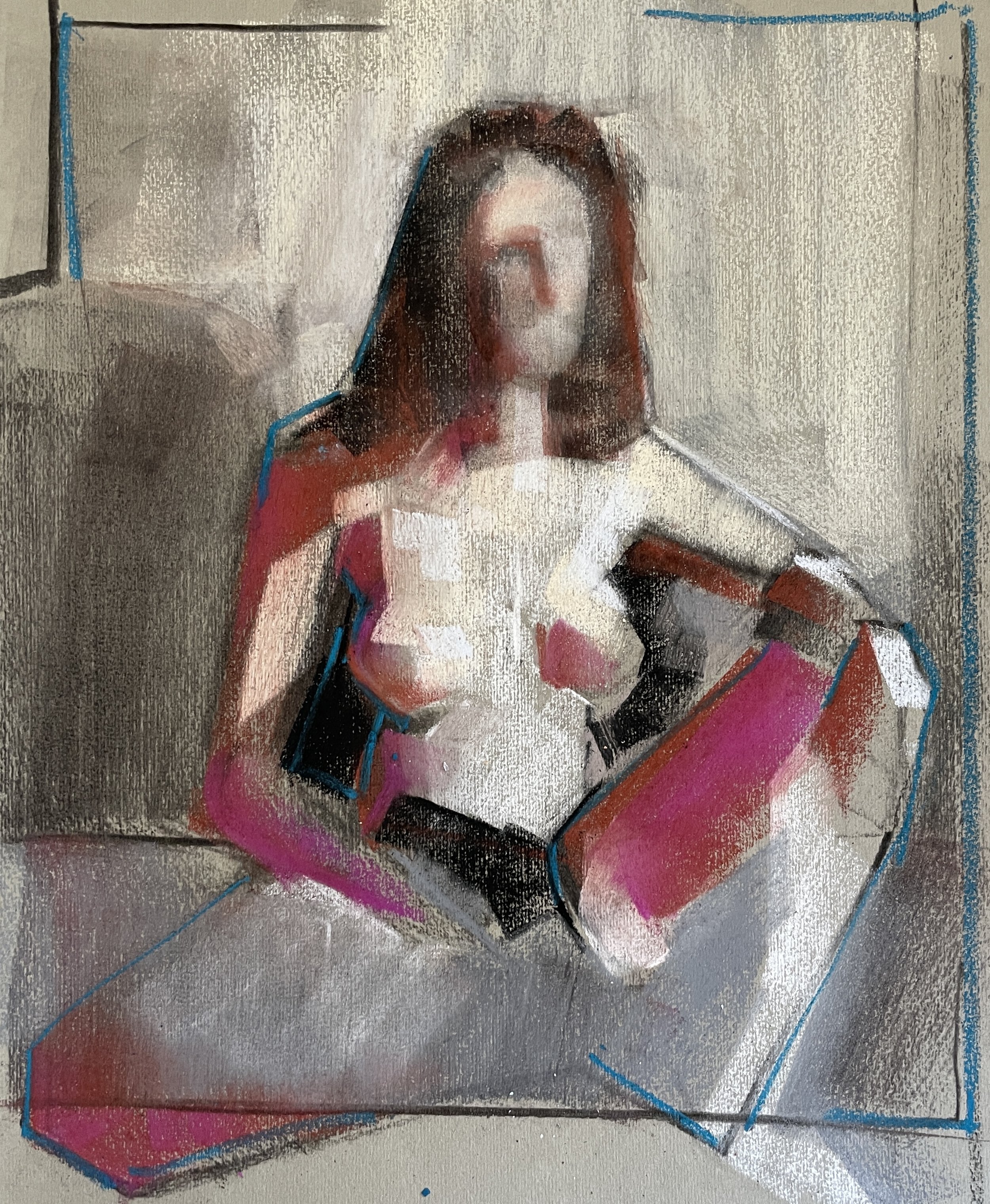 C.M. Seated, Pastel, 10 by 14 inches, 2022.