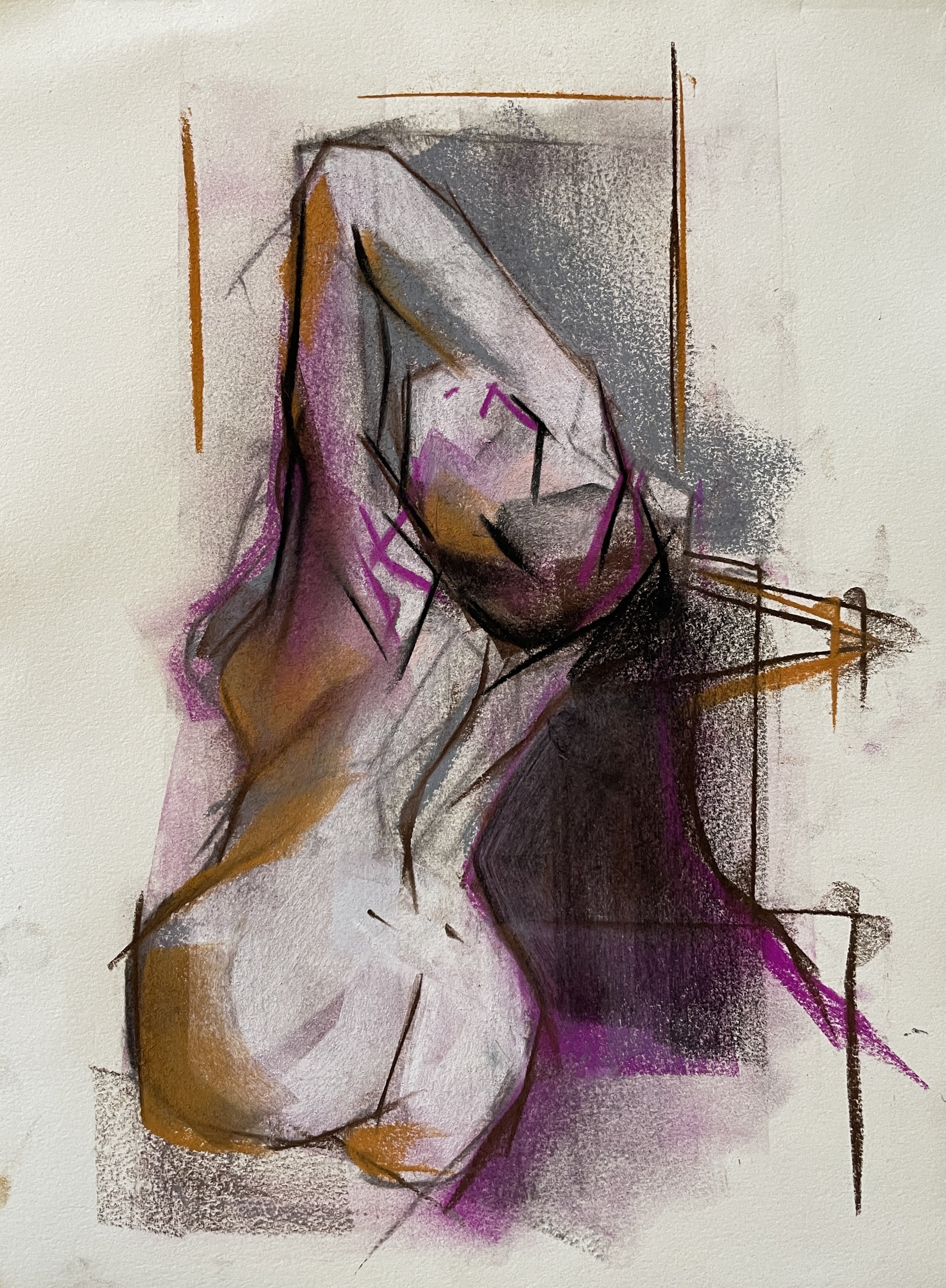 N.M. Back Pose, Pastel, 12by 17 inches, 2022.