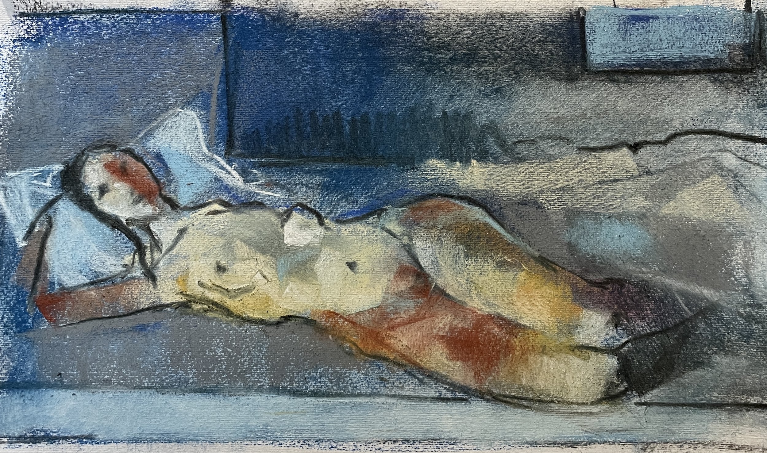 T.C. Reclining, Pastel, 22 by 12 inches, 2022.