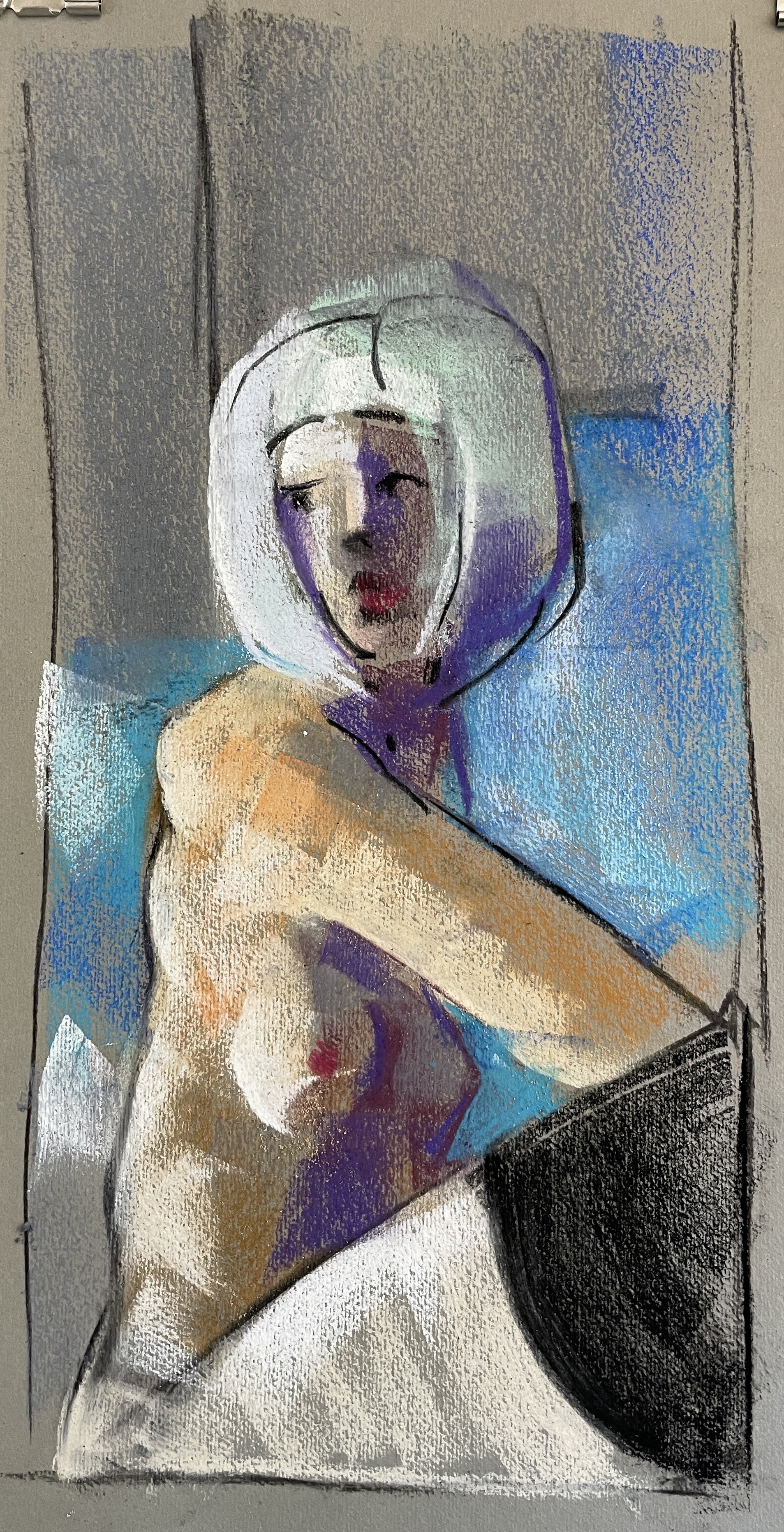 T.C. Wig and Stockings, Pastel, 12 by 17 inches, 2022.