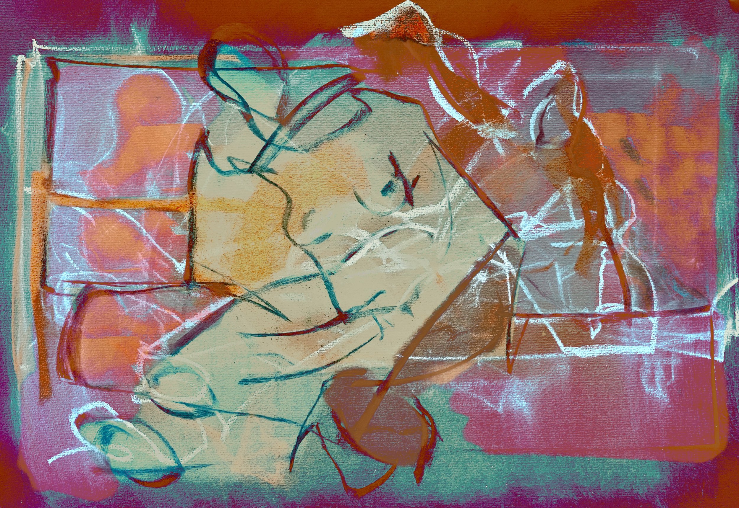 N.B. Reclining Neon, Digital Painting, 36 by 18 inches, 2023.