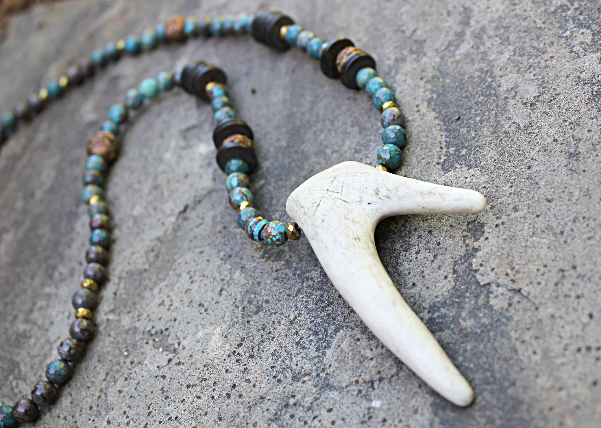 Double Tip Antler with Turquoise Stones