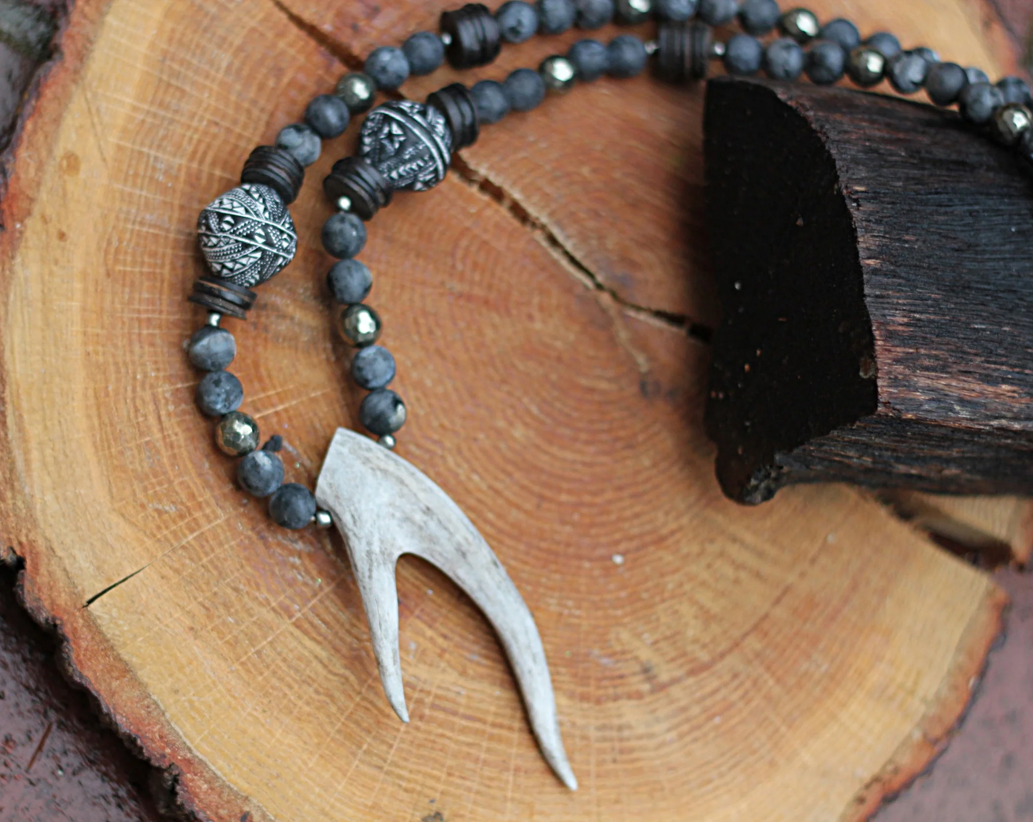 Double Tip with Clay Trade Beads and Silver Hematite