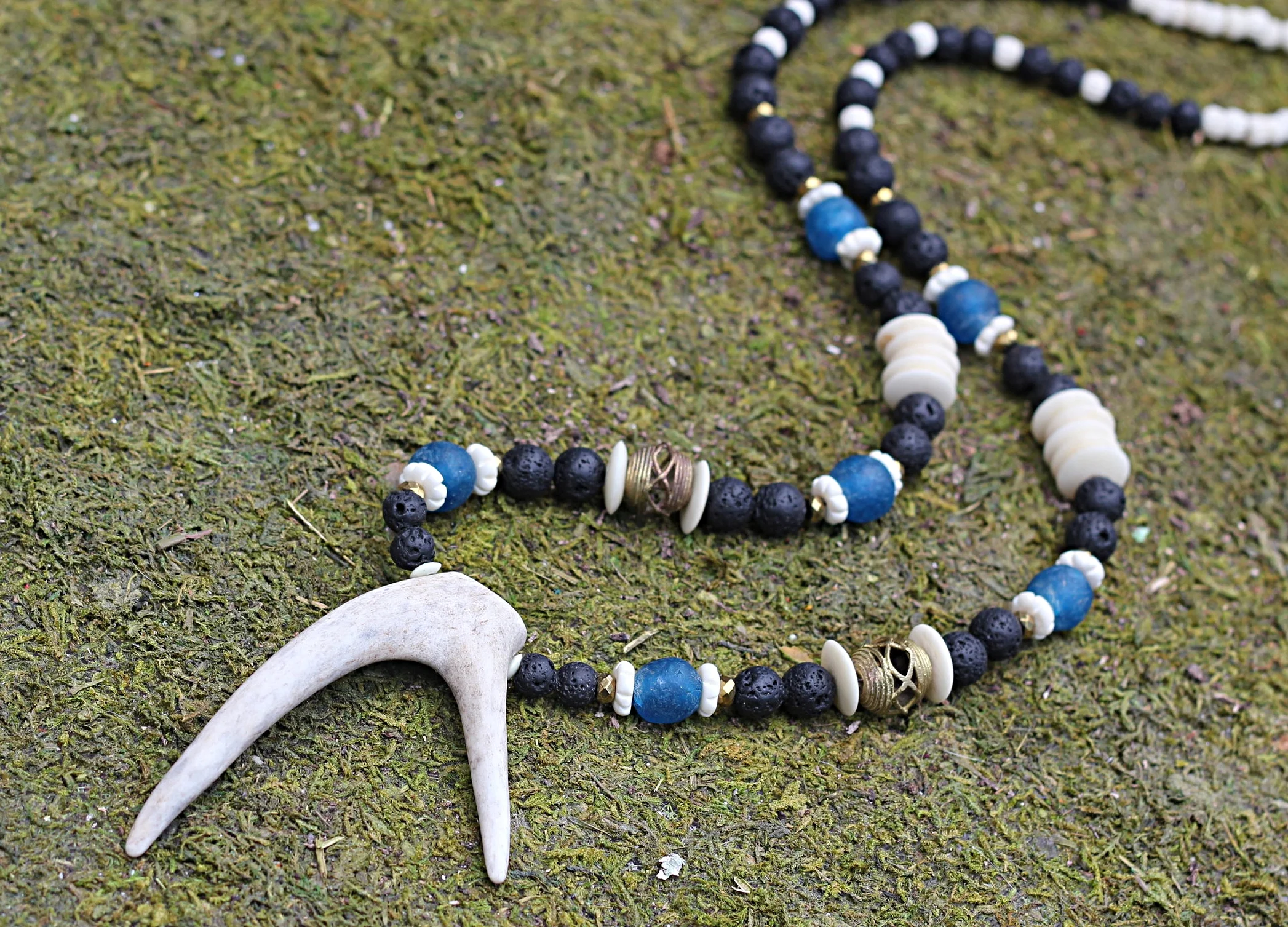 Double Point with Blue African Trade Beads and Brass