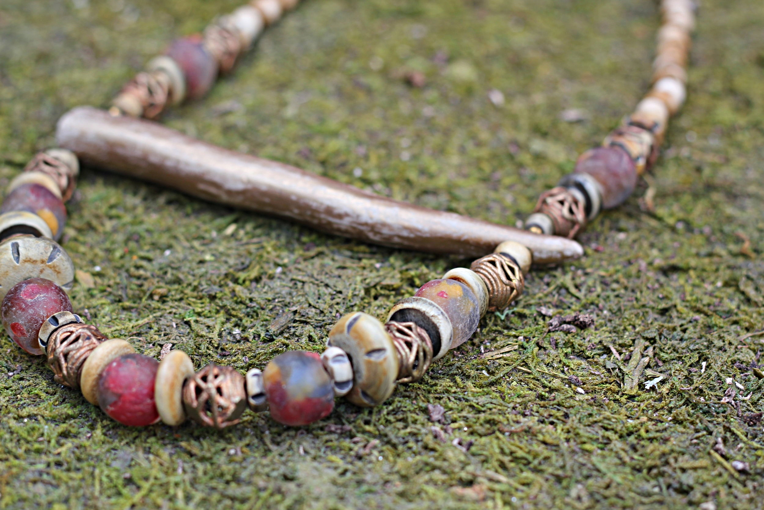 Gold Brushed Antler with Multi-Colored Trade Beads