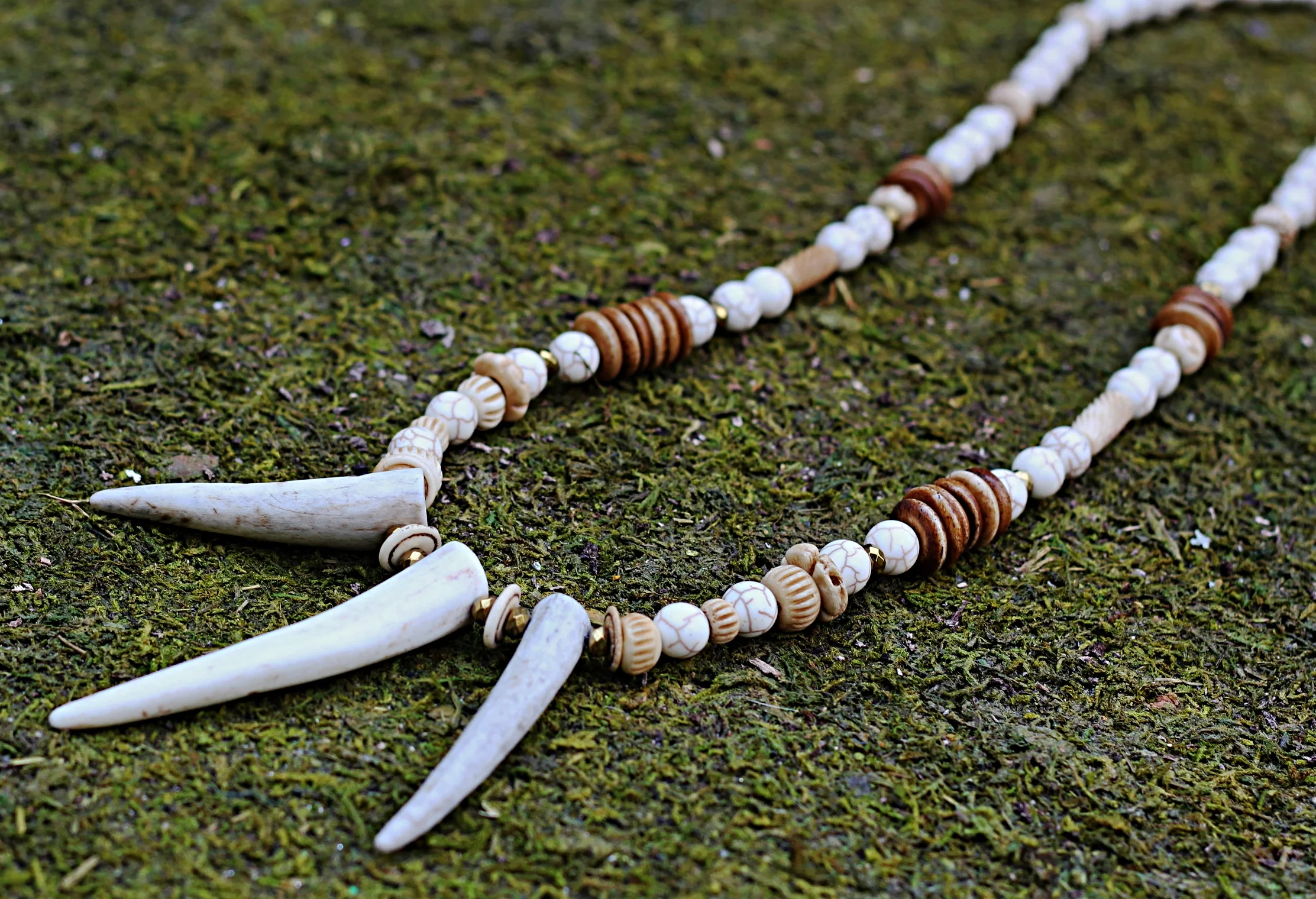 3 Antler Points with Ox Bone and White Howlite