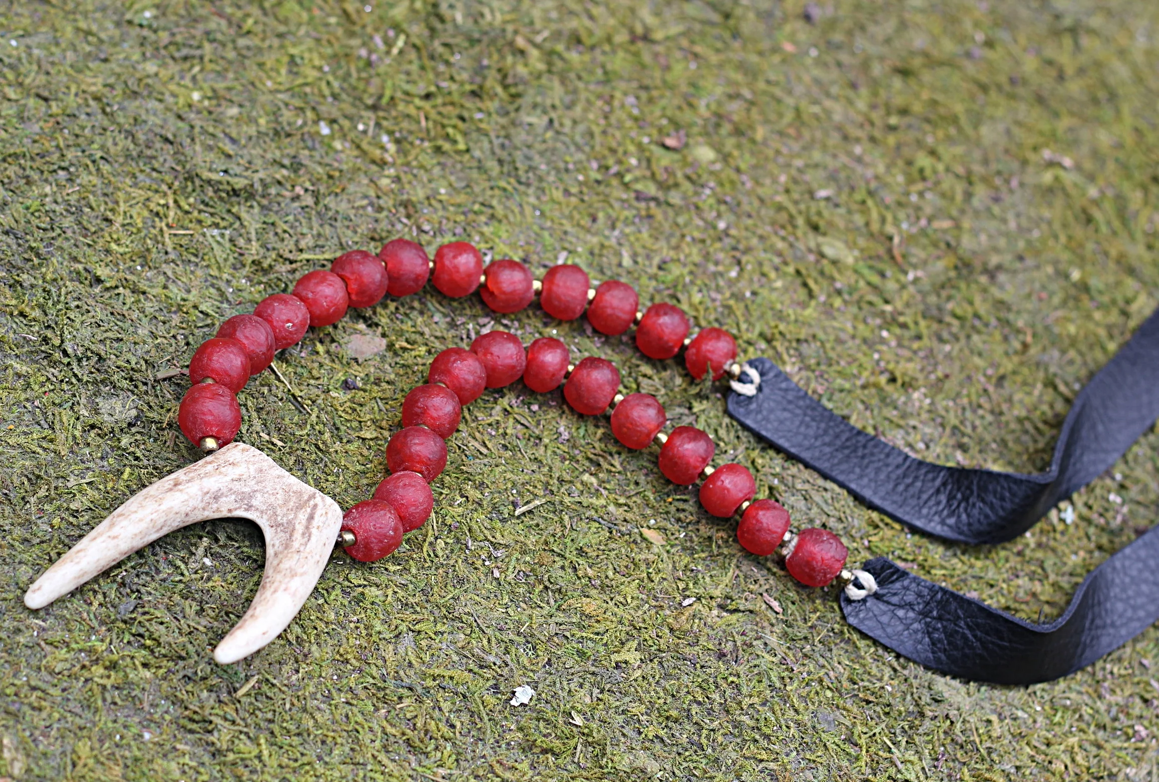 Double Point Antler on Red African Trade Beads