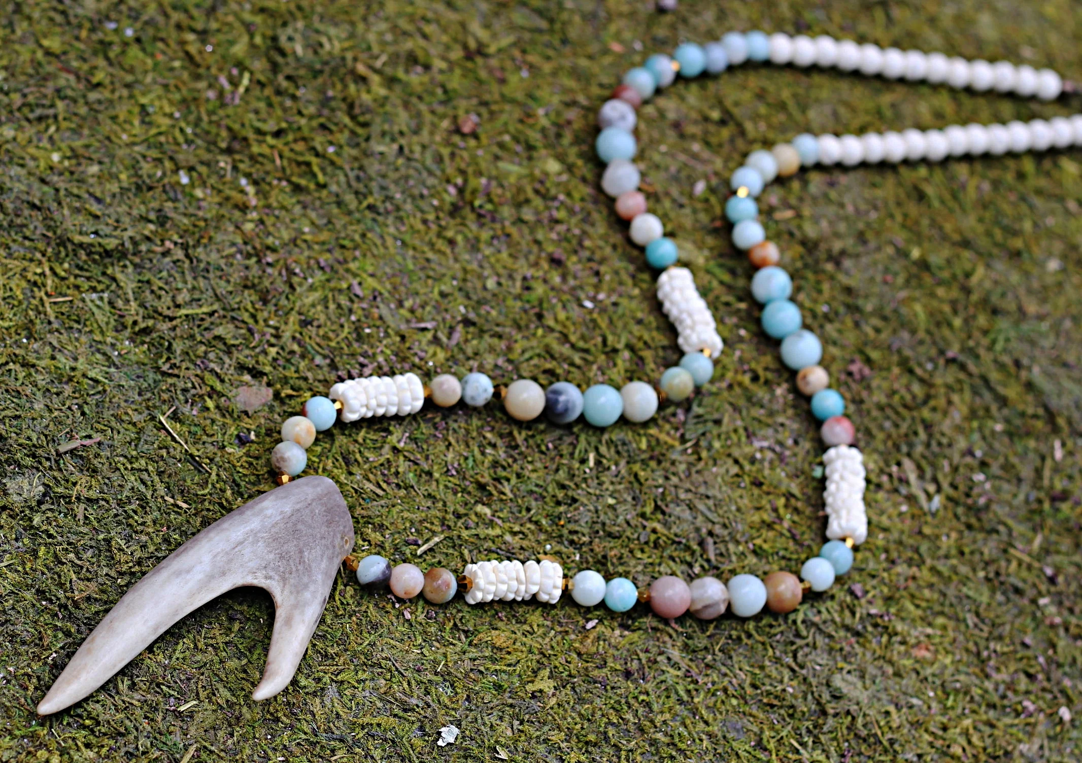 Double Point Antler on Amazonite