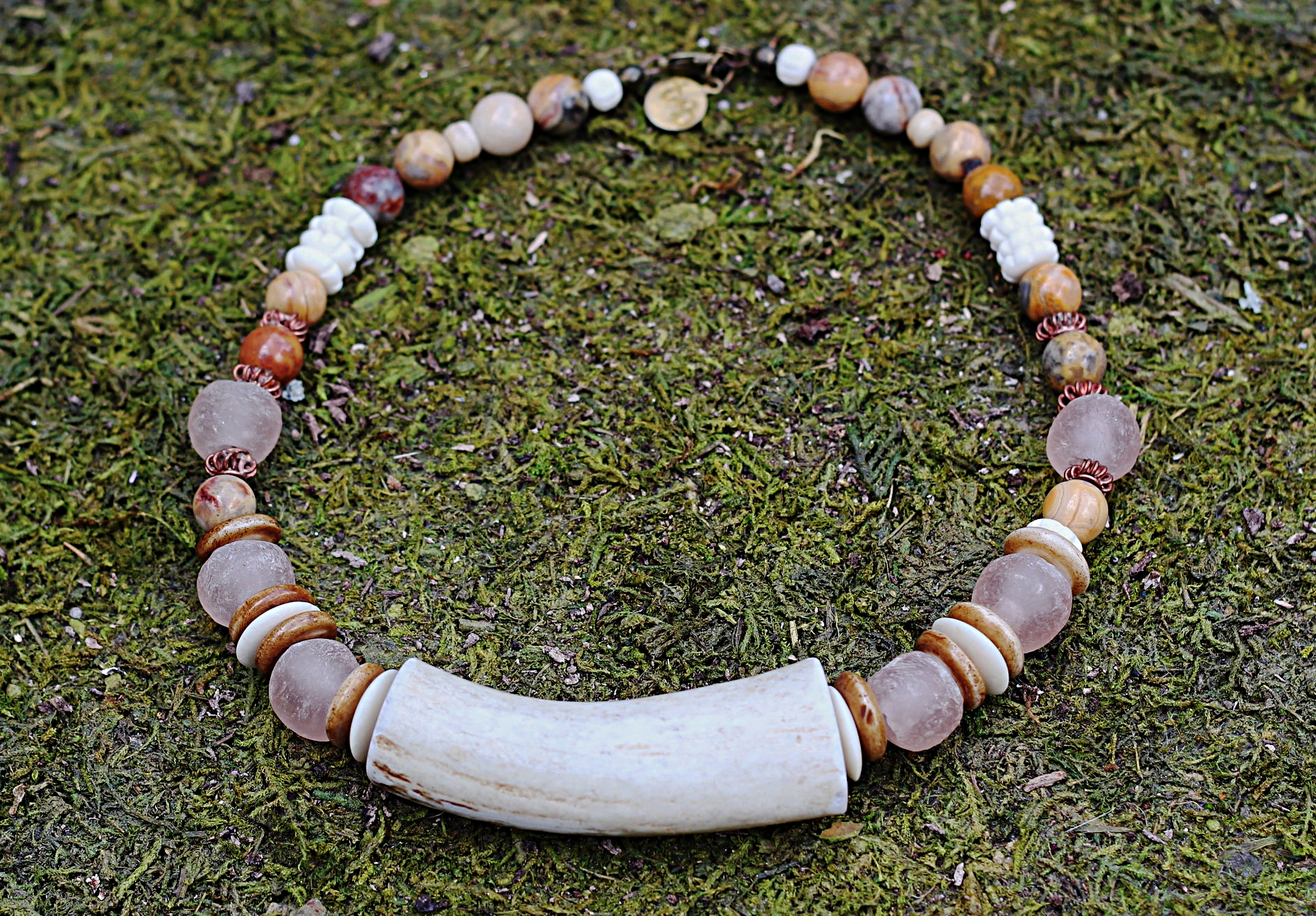 Antler Collar with Pale Pink Trade Beads