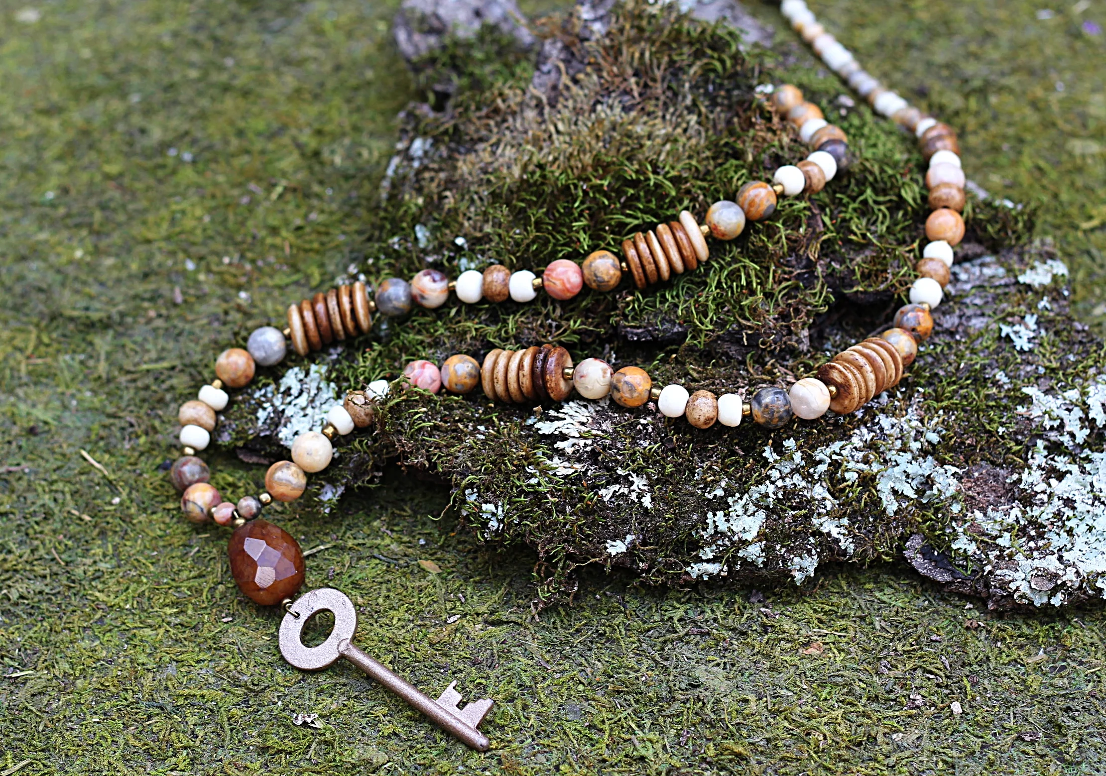 Gold Key on Agate Stones and Ox Bone