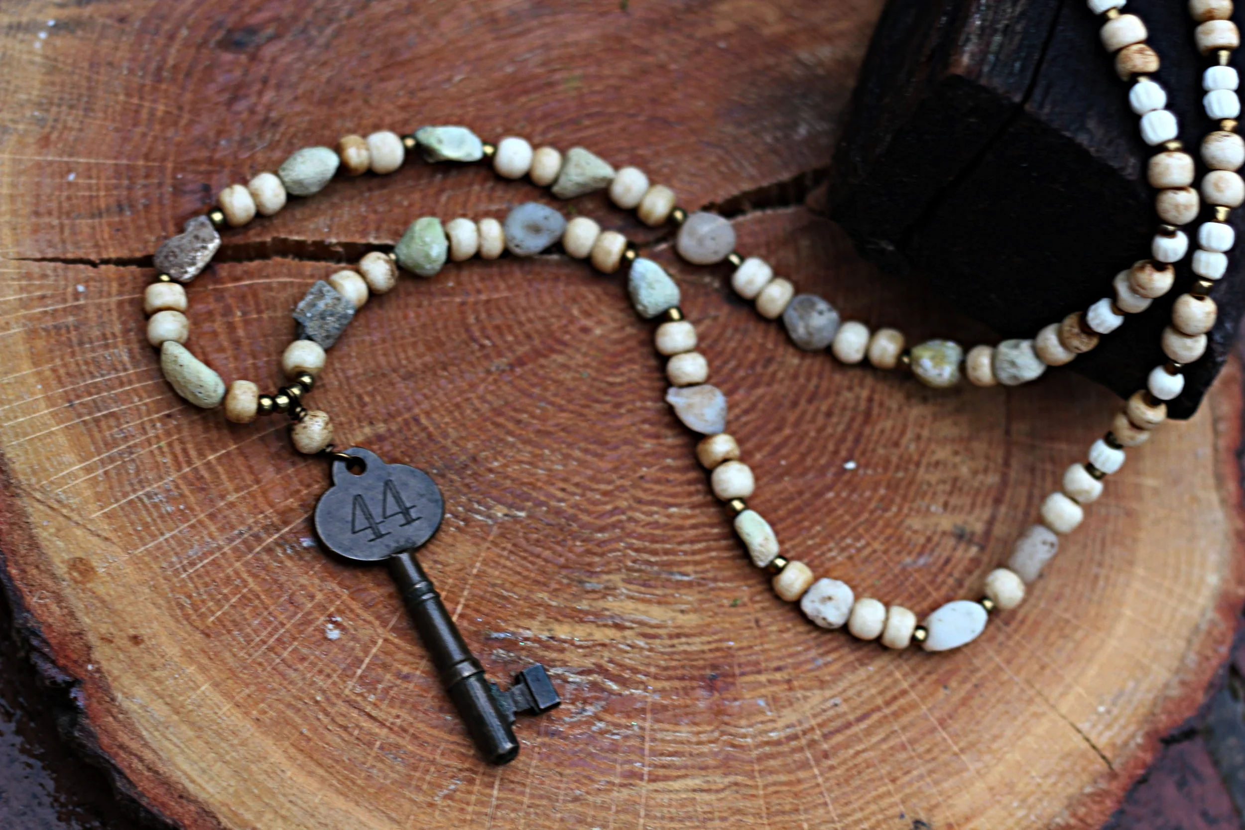 Vintage "Prebble House" Key on Natural River Stone