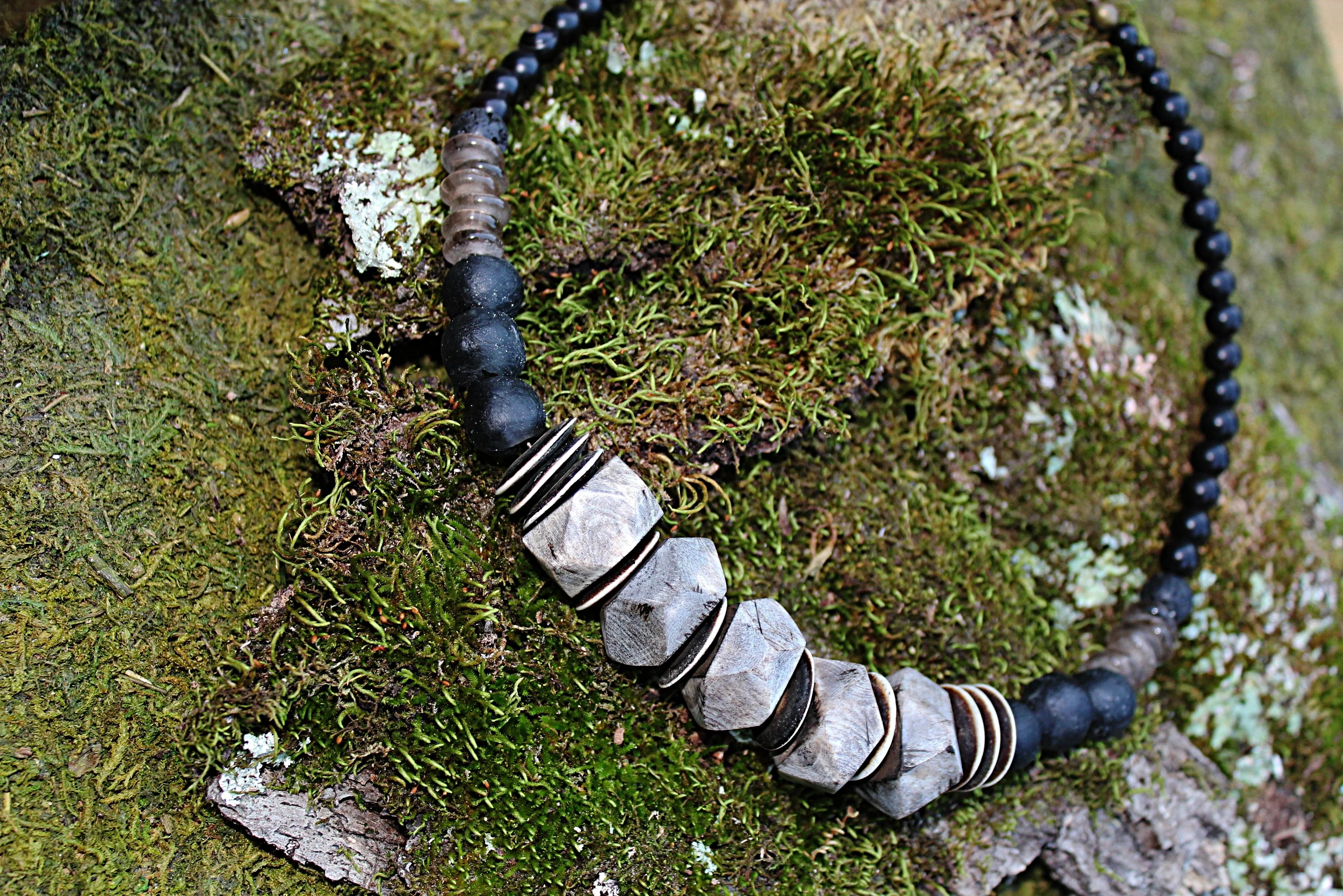 African Bone Beads on Recycled Glass Trade Beads