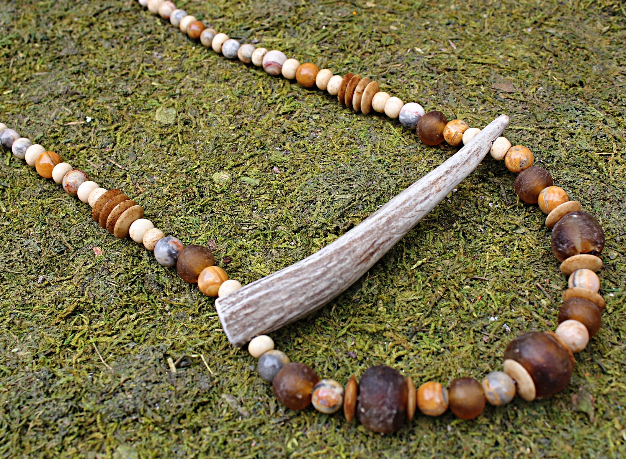 Antler Tip on Recycled Glass African Trade Beads 