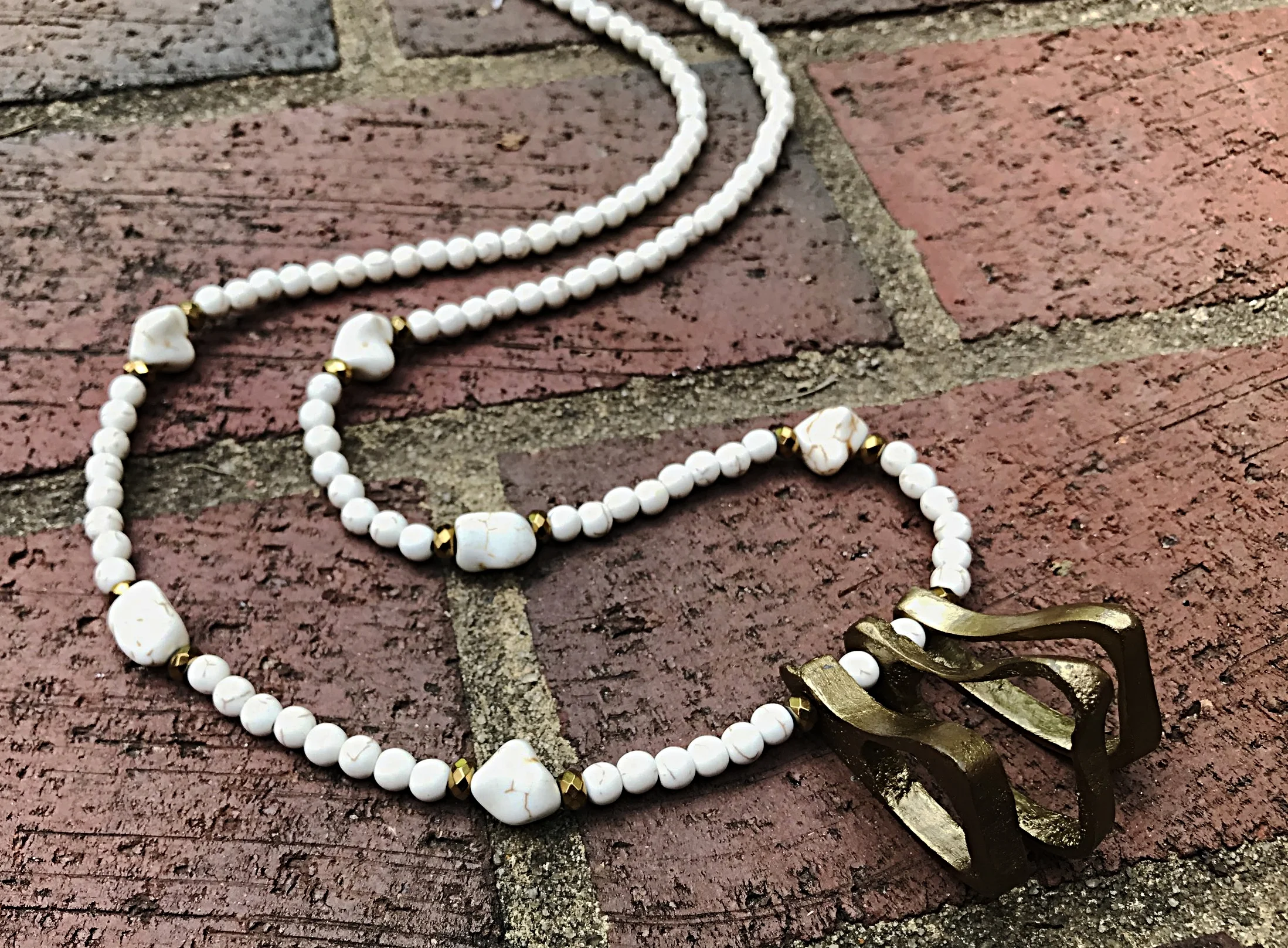Gold Dipped Bone Pieces on White Turquoise