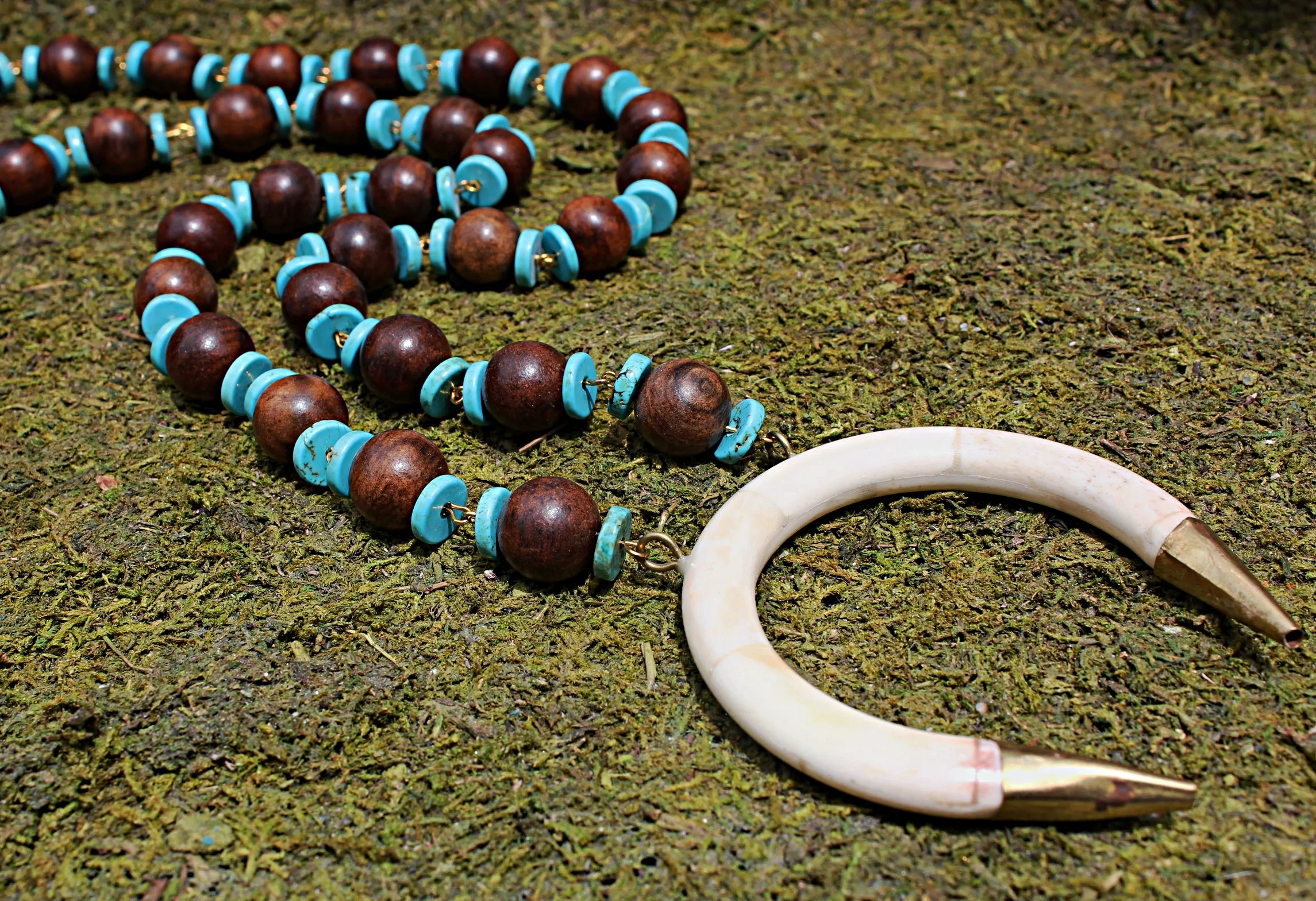 Crescent on Wood and Turquoise