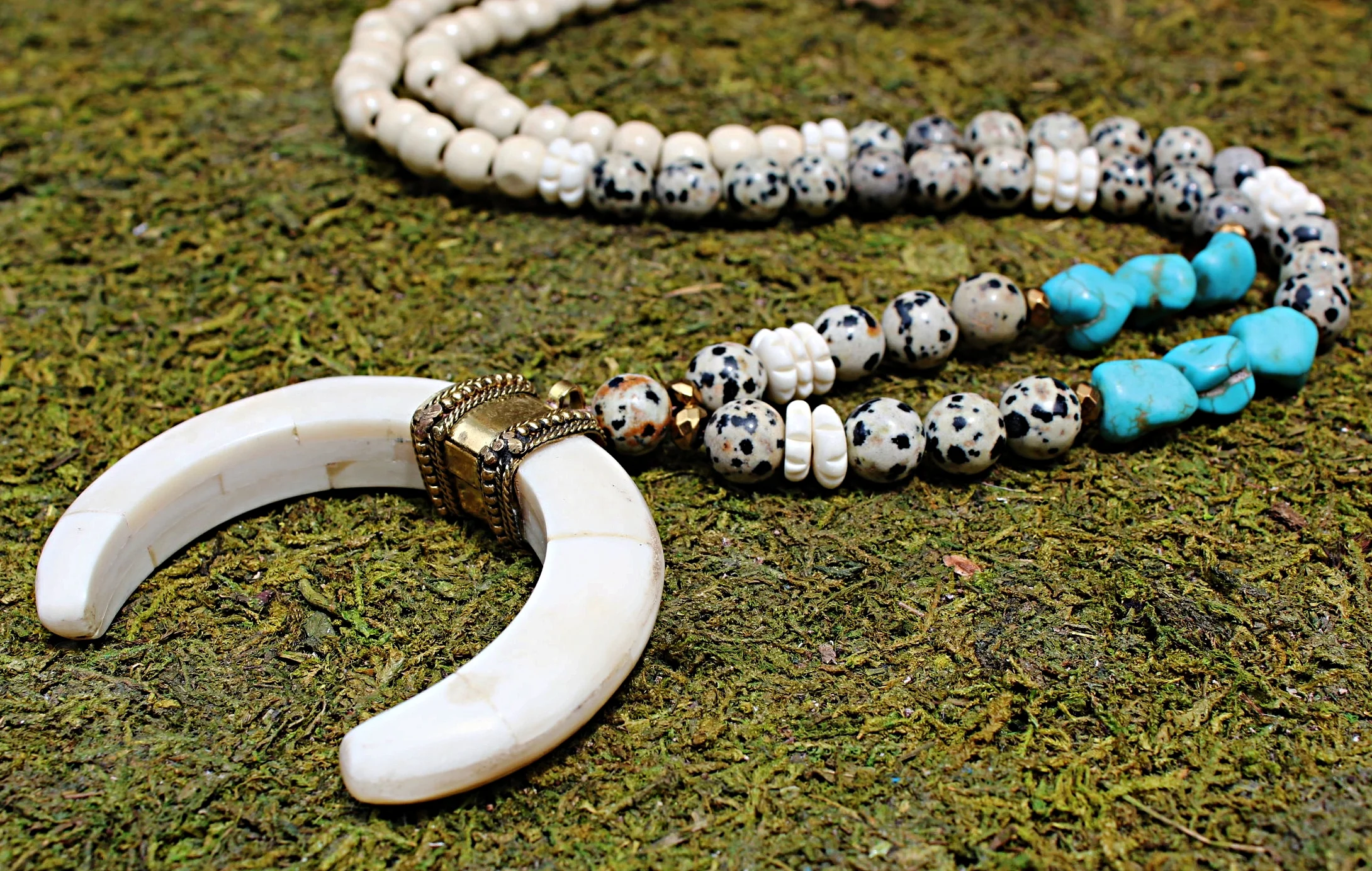 Crescent on Dalmatian Jasper and Turquoise