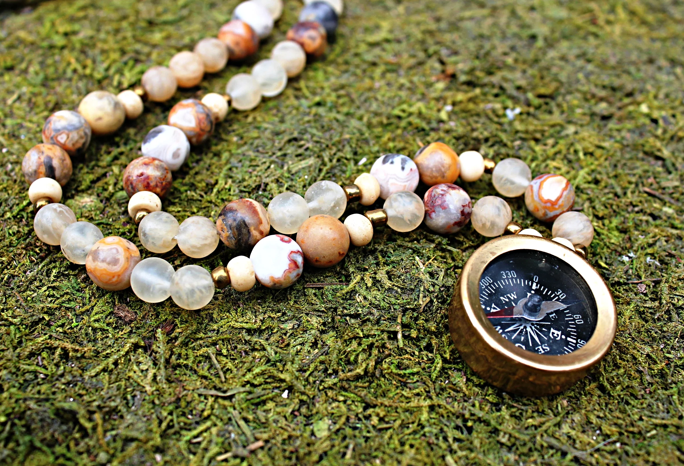 Brass Nautical Compass on Volcano Quartz