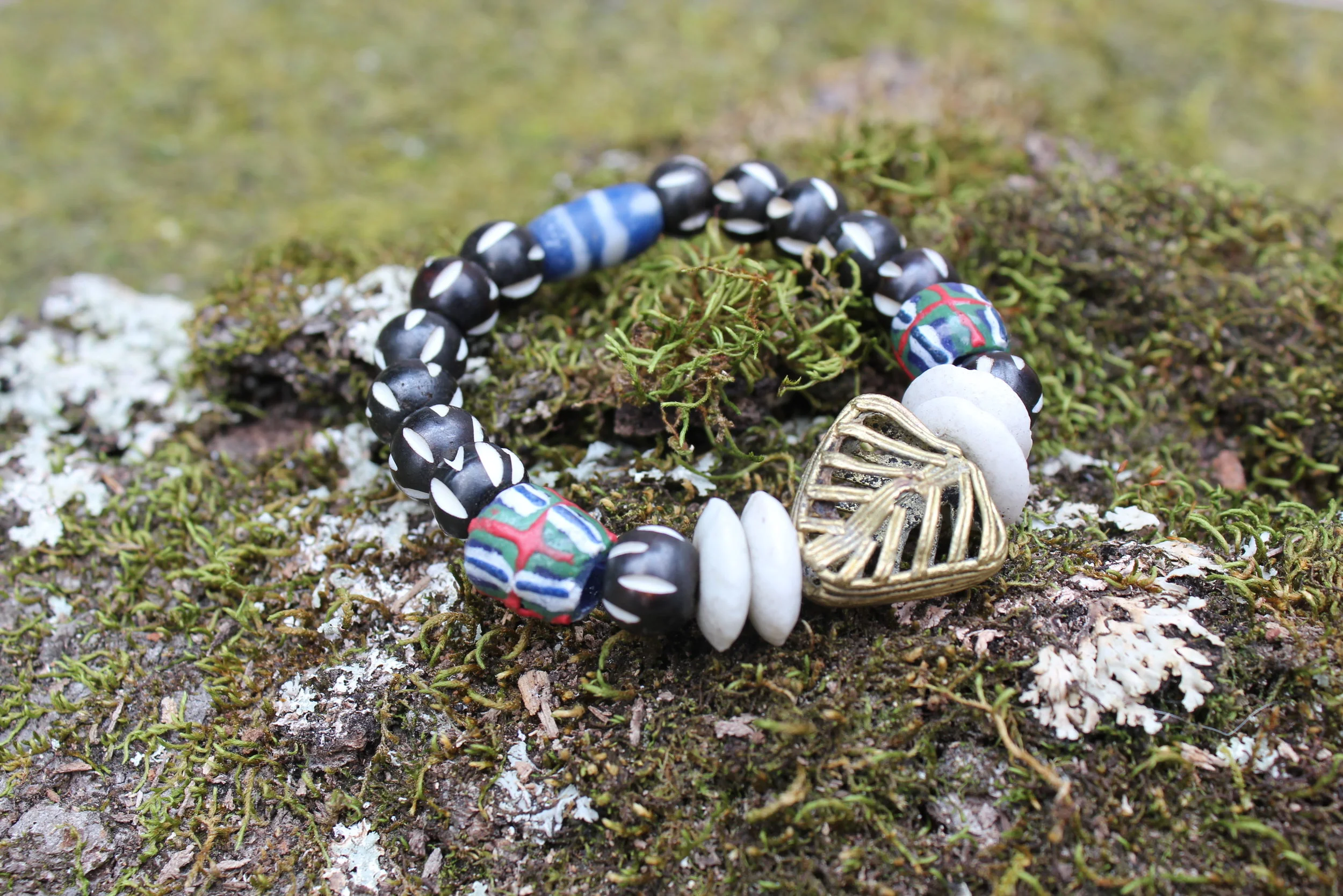 African Brass Leaf with Krobo Beads