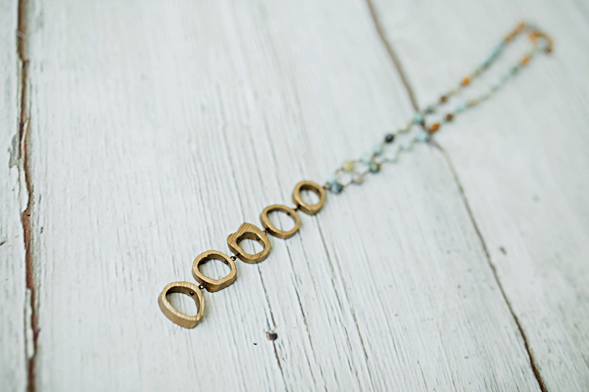 Gold Dipped "Y" with Blue Amazonite